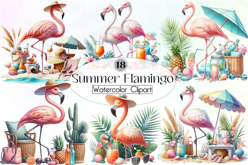 Summer Flamingo Clipart Bundle - CraftNest - Digital Crafting and Art
