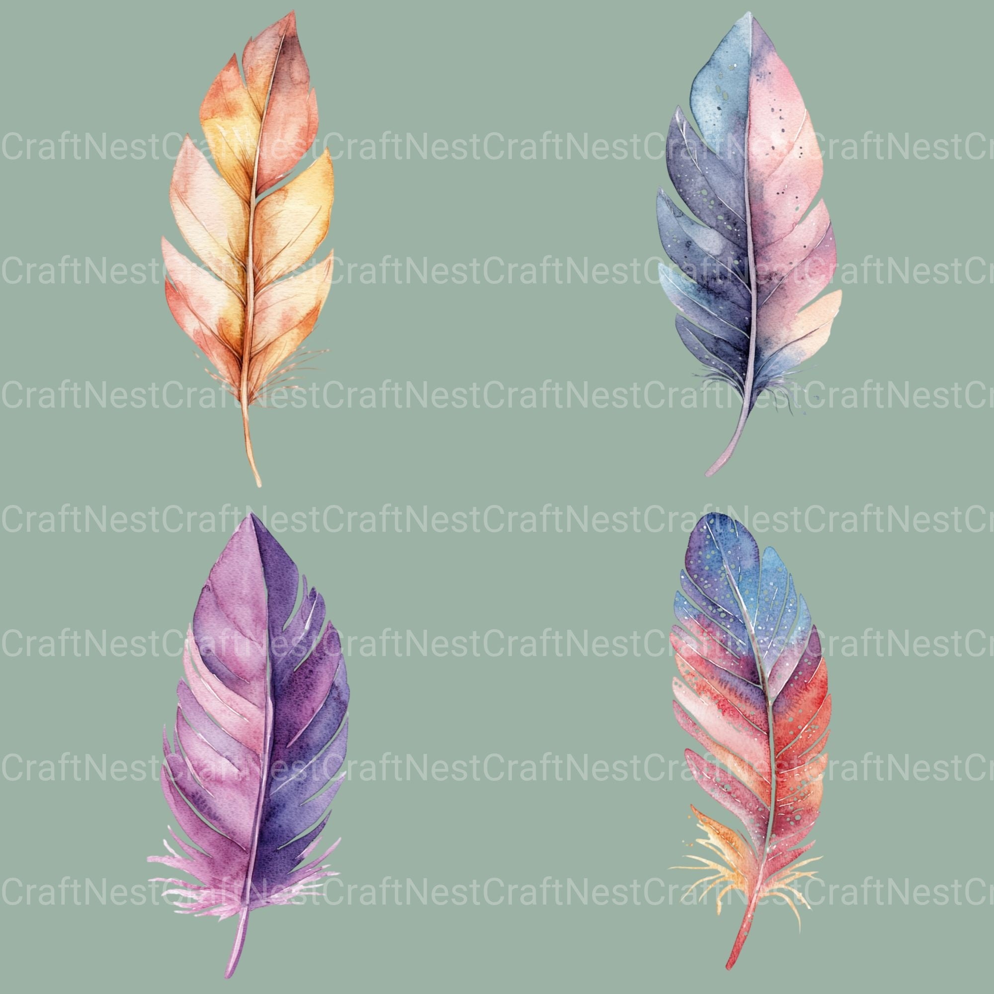 Feather Boho Clipart Bundle