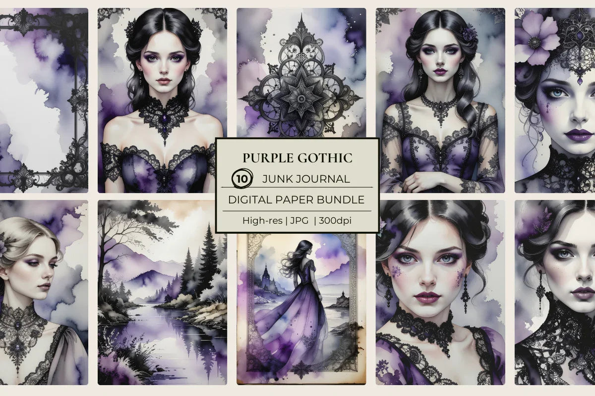 Purple Gothic Junk Journal Papers - CraftNest - Digital Crafting and Art