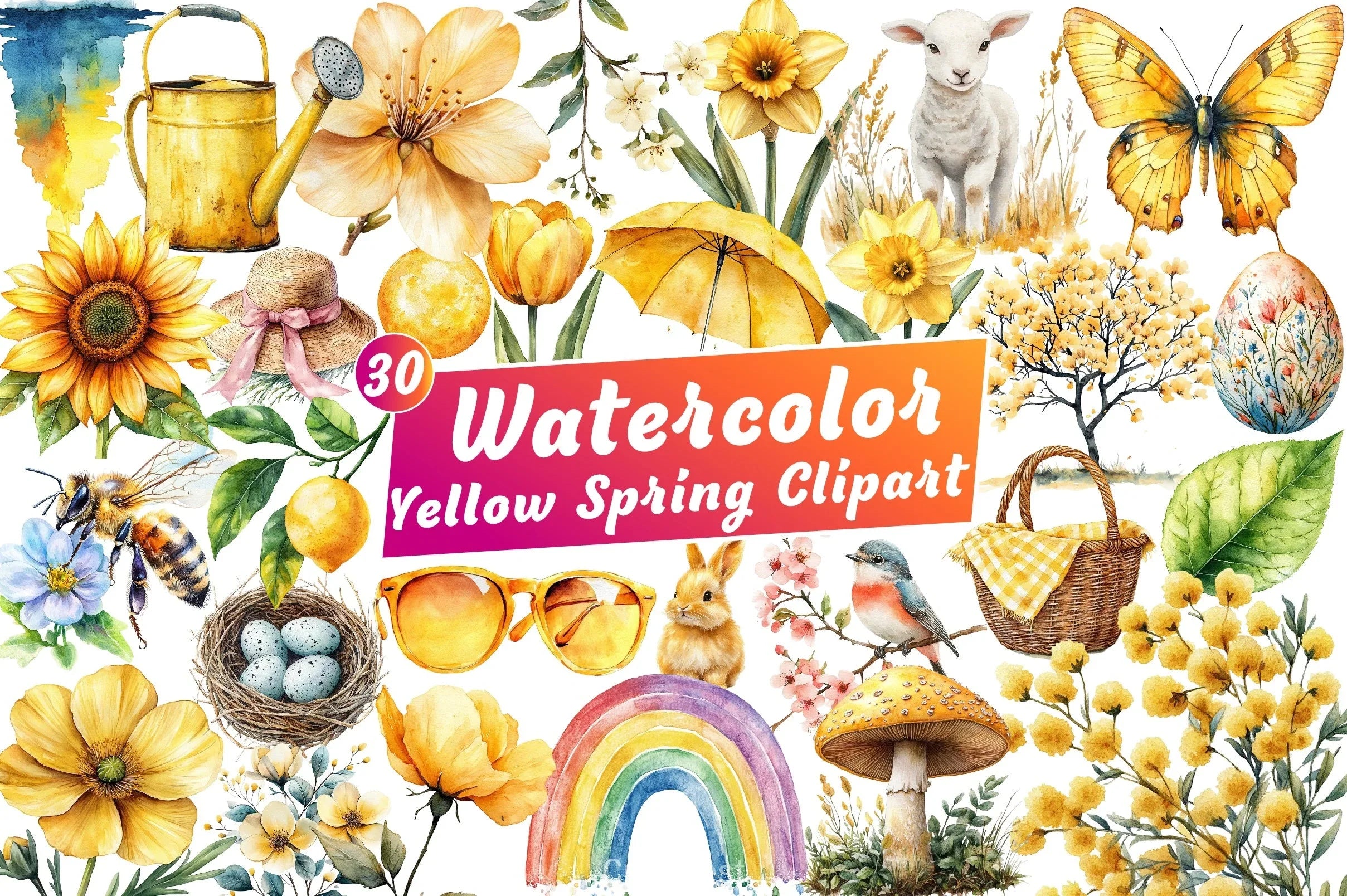 Yellow Spring Clipart Bundle - CraftNest - Digital Crafting and Art