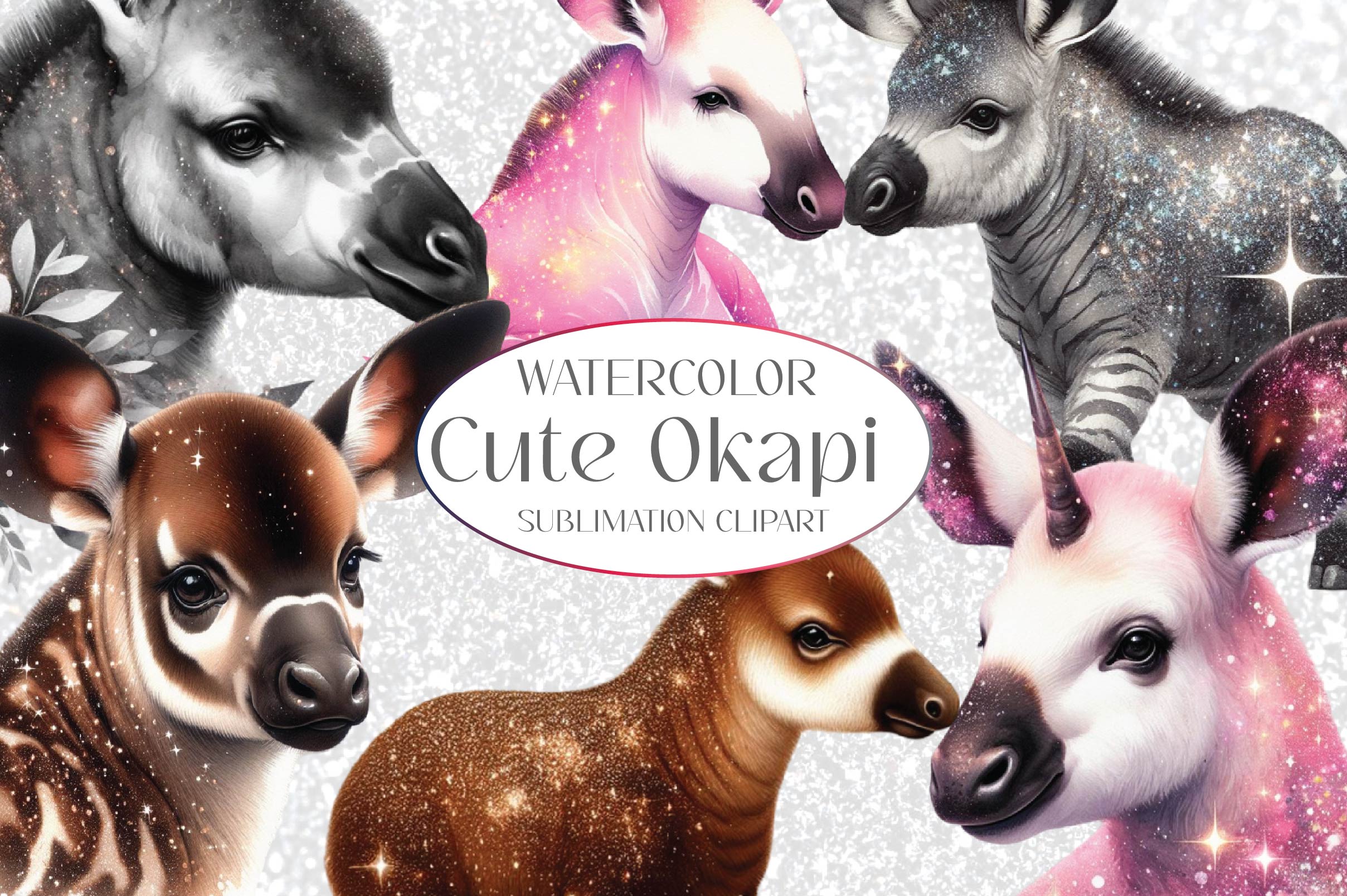 Glitter Okapi Clipart Bundle