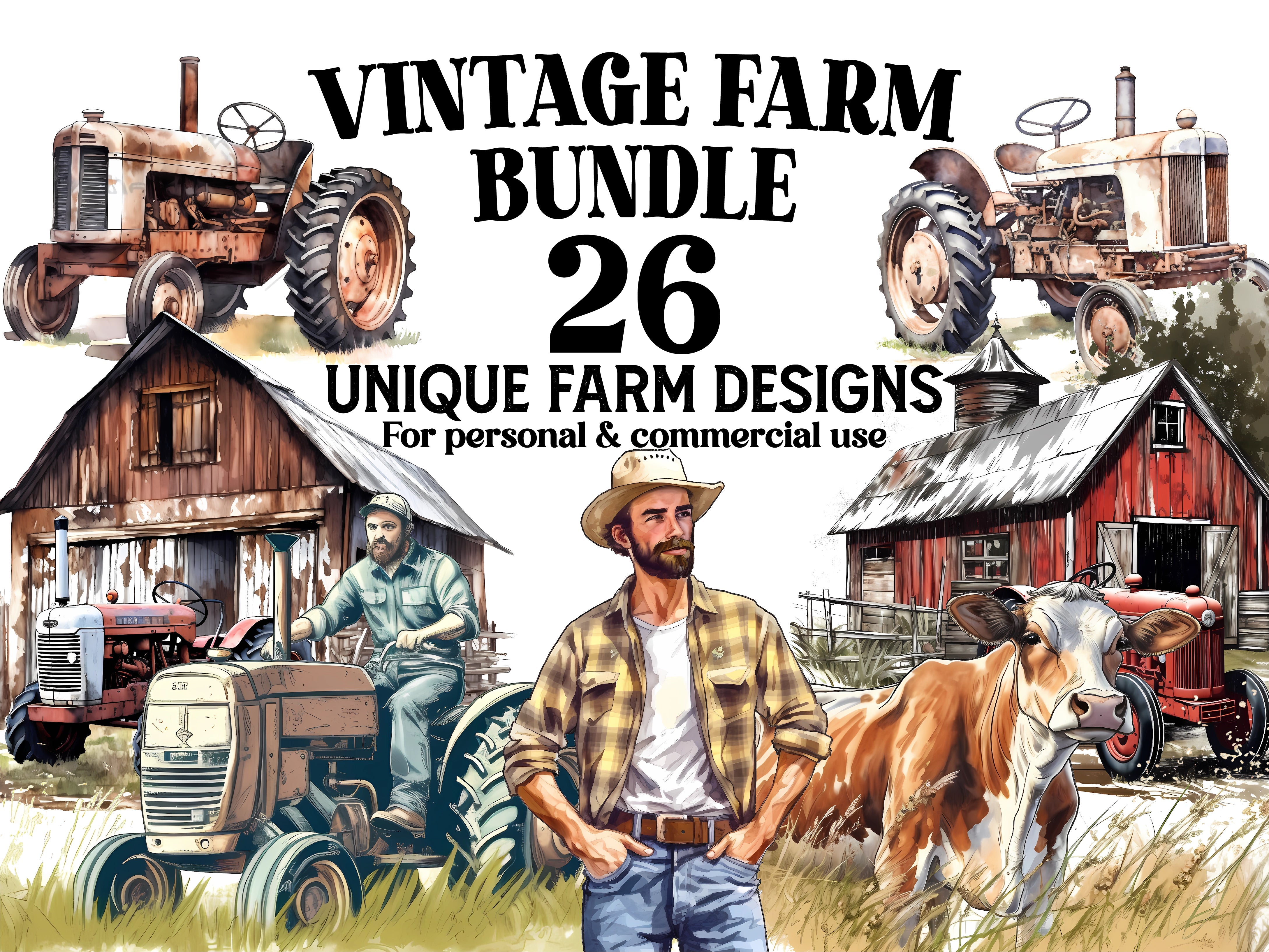 Vintage Farm Clipart - CraftNest