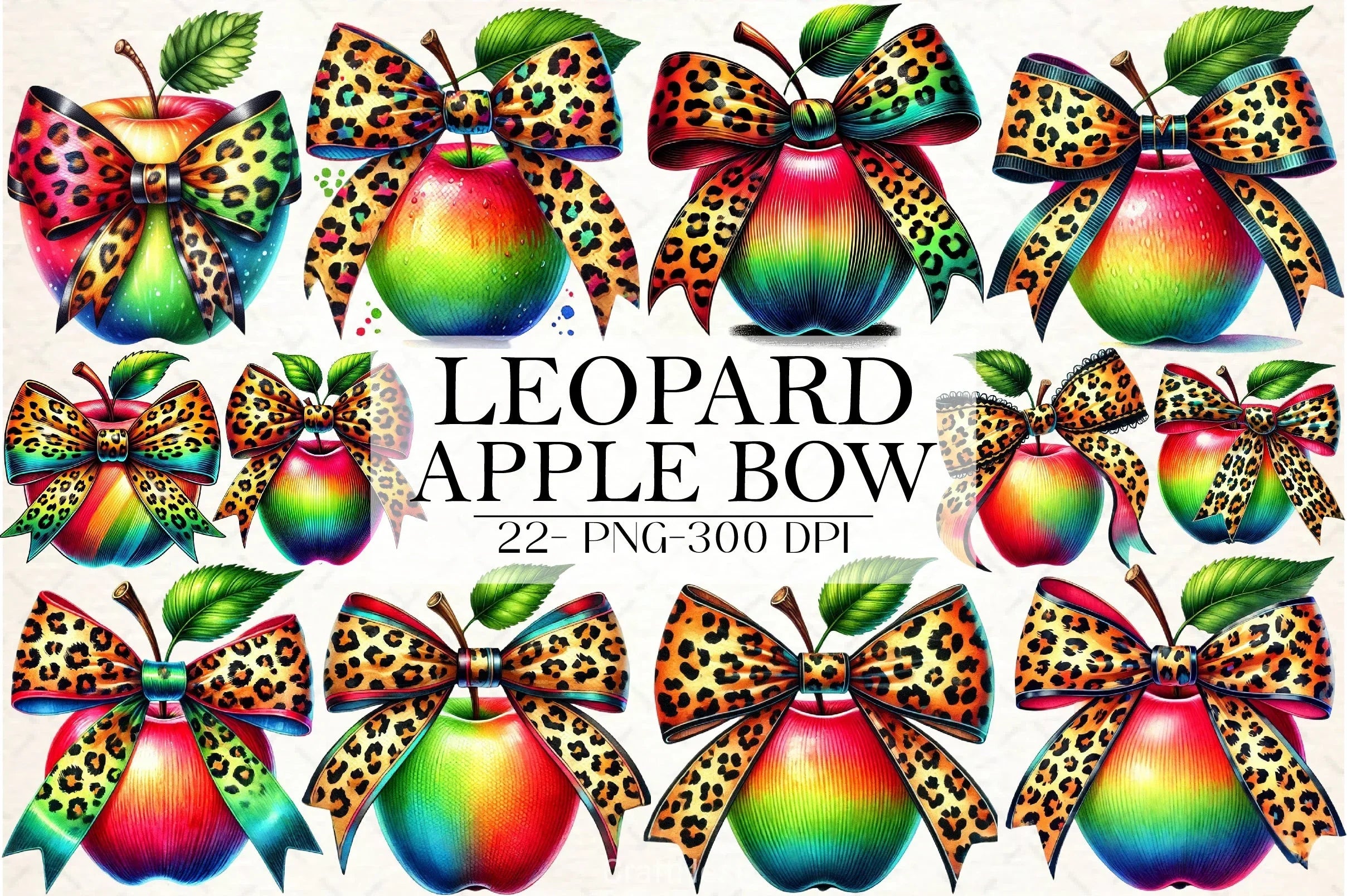 Leopard Apple Bow Clipart Bundle - CraftNest - Digital Crafting and Art