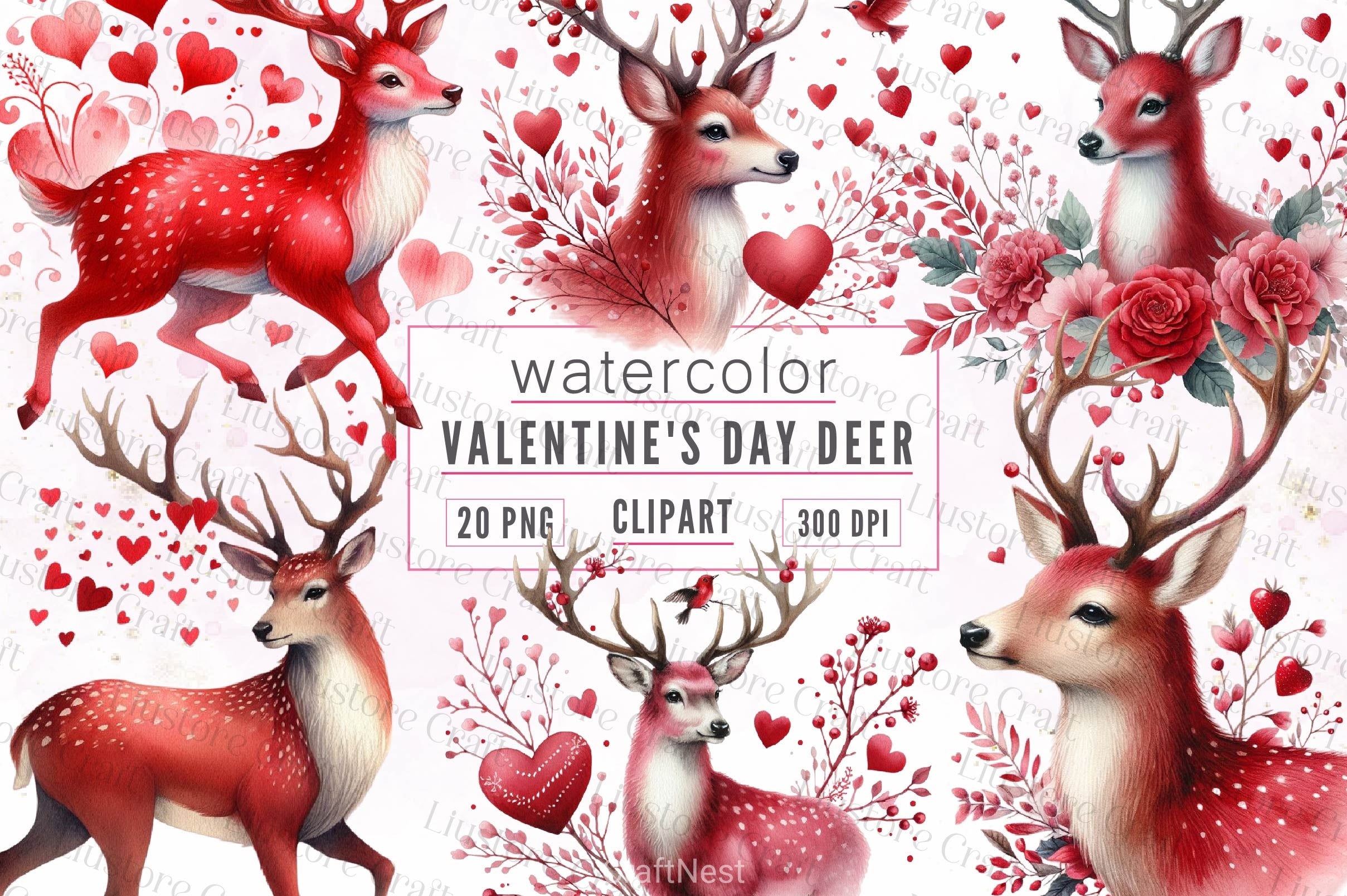 Valentines Deer Clipart Bundle