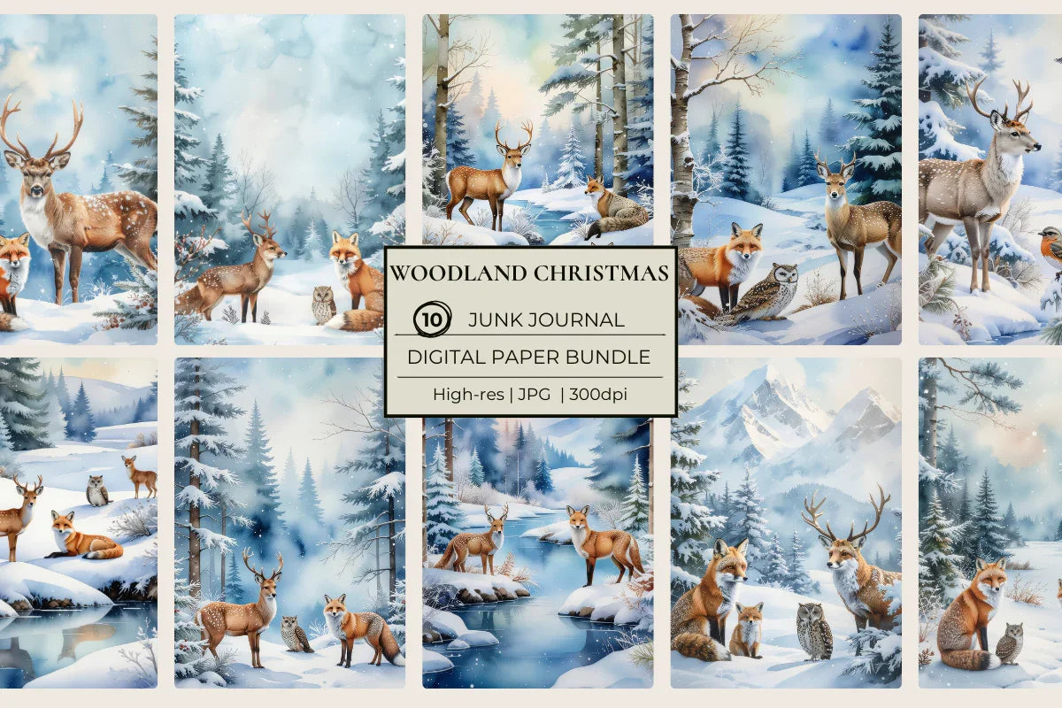 Woodland Christmas Junk Journal Papers - CraftNest - Digital Crafting and Art
