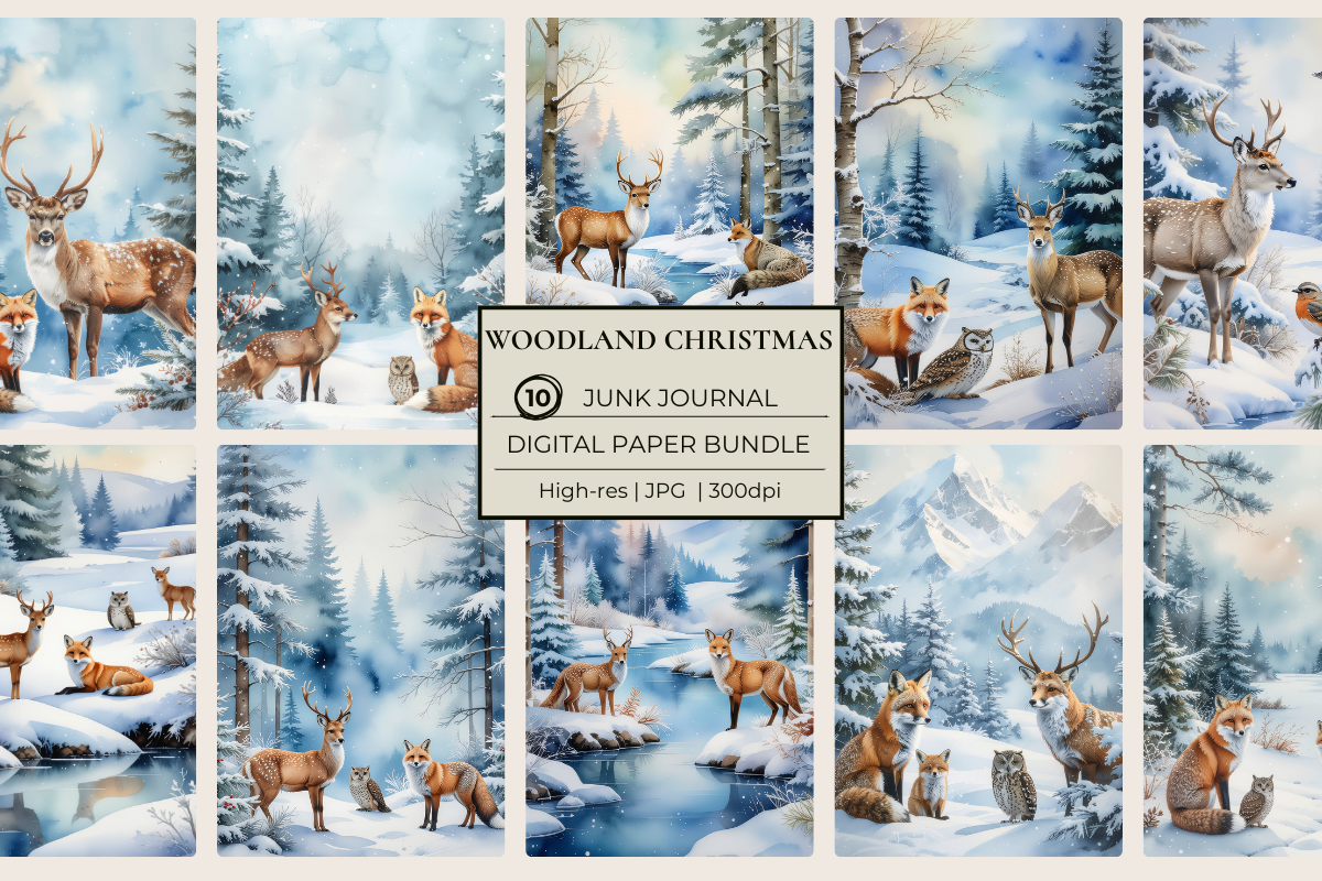 Woodland Christmas Junk Journal Papers