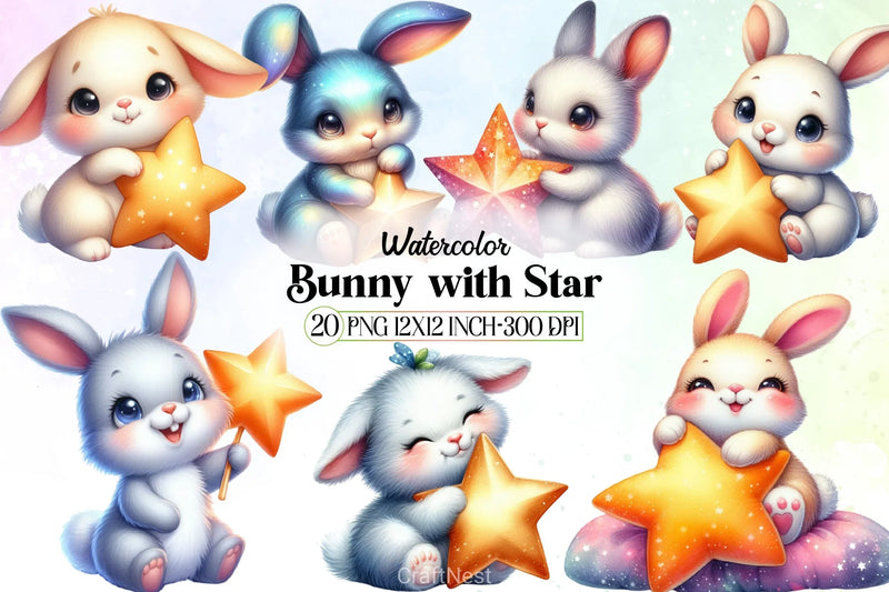 Bunny Star Clipart Bundle - CraftNest - Digital Crafting and Art