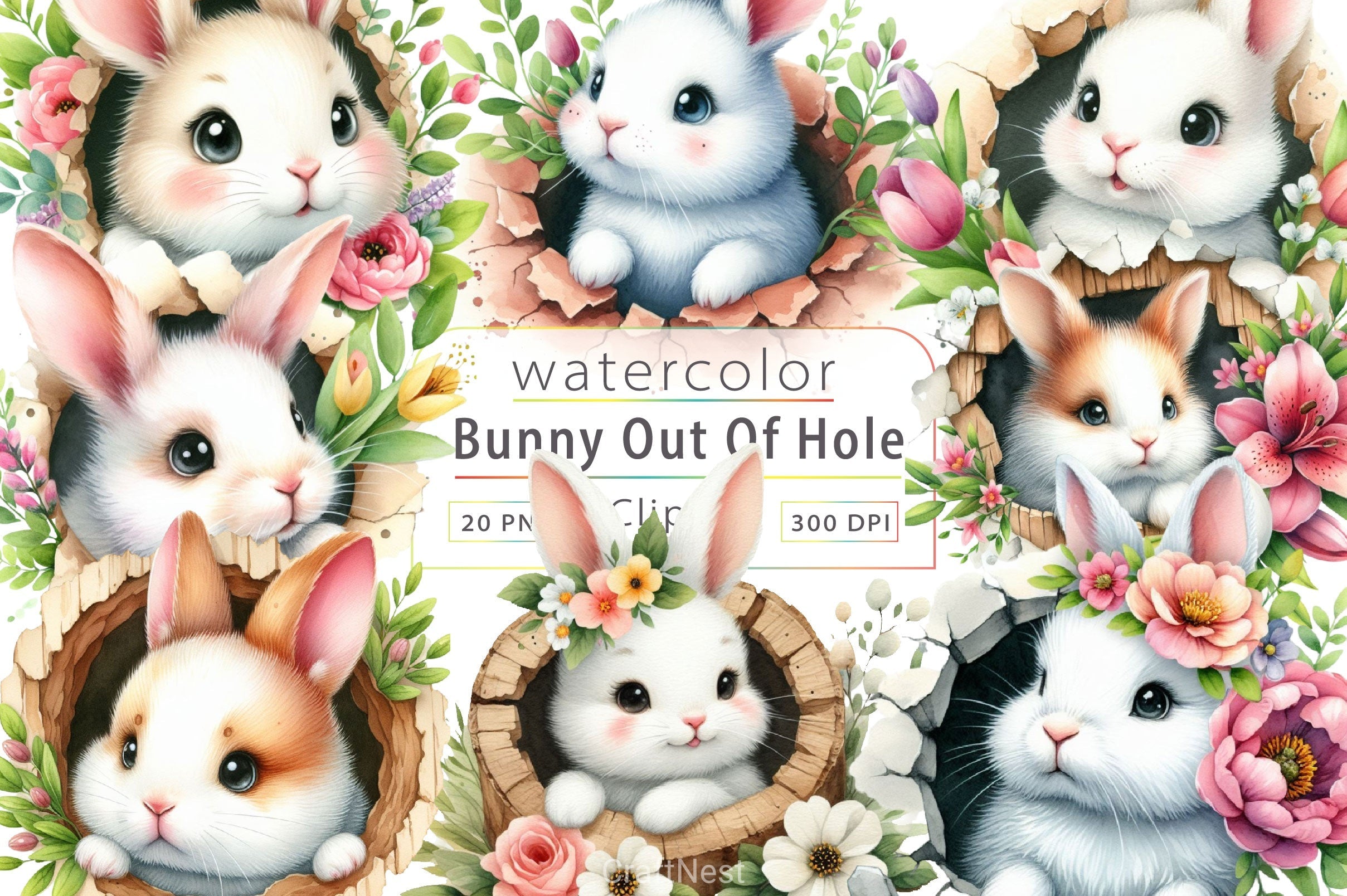 Bunny Peeks Out Of A Hole Clipart Bundle 2