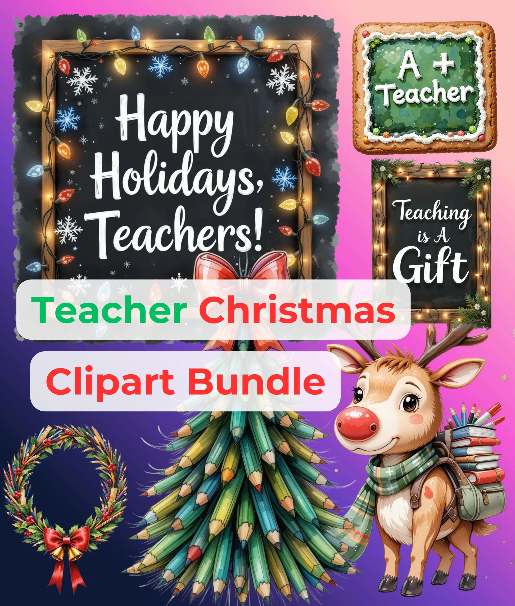 Teacher Christmas Clipart Bundle - CraftNest - Digital Crafting and Art