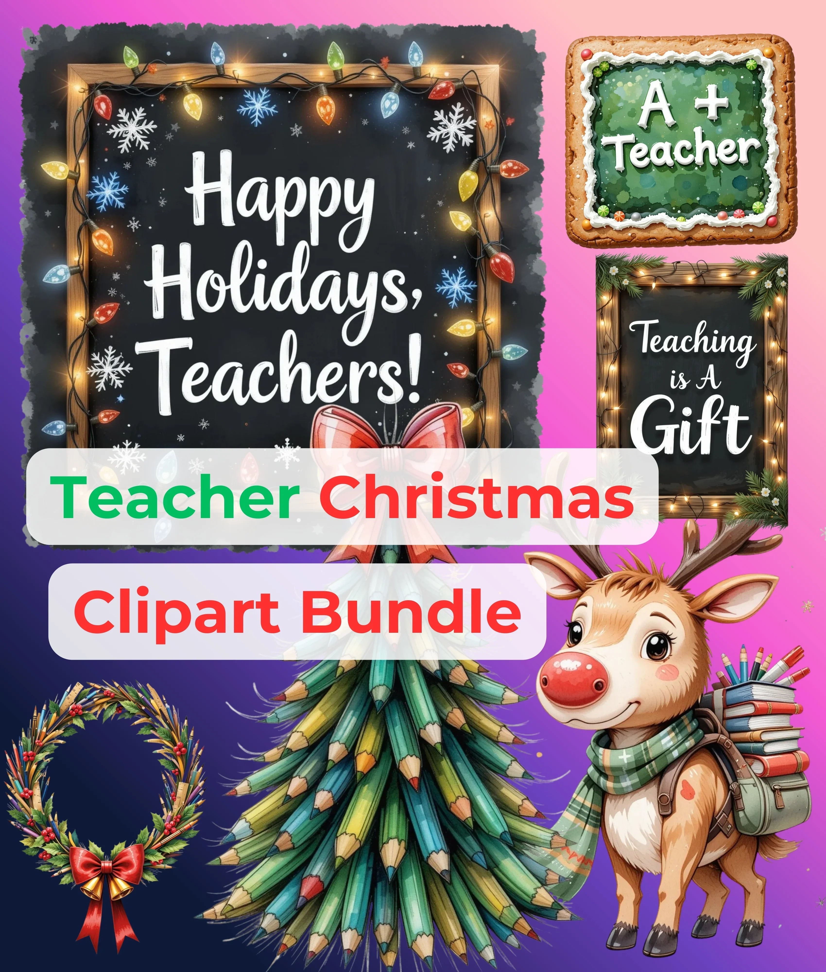 Teacher Christmas Clipart Bundle - CraftNest - Digital Crafting and Art