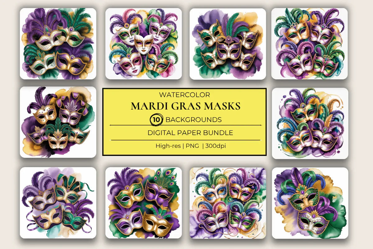 Mardi Gras Masks Background Papers - CraftNest - Digital Crafting and Art
