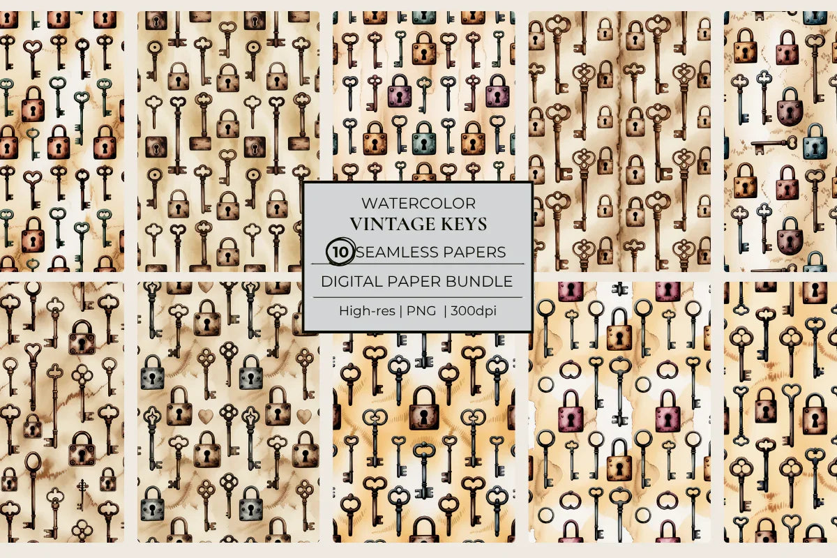 Vintage Keys Seamless Papers - CraftNest - Digital Crafting and Art