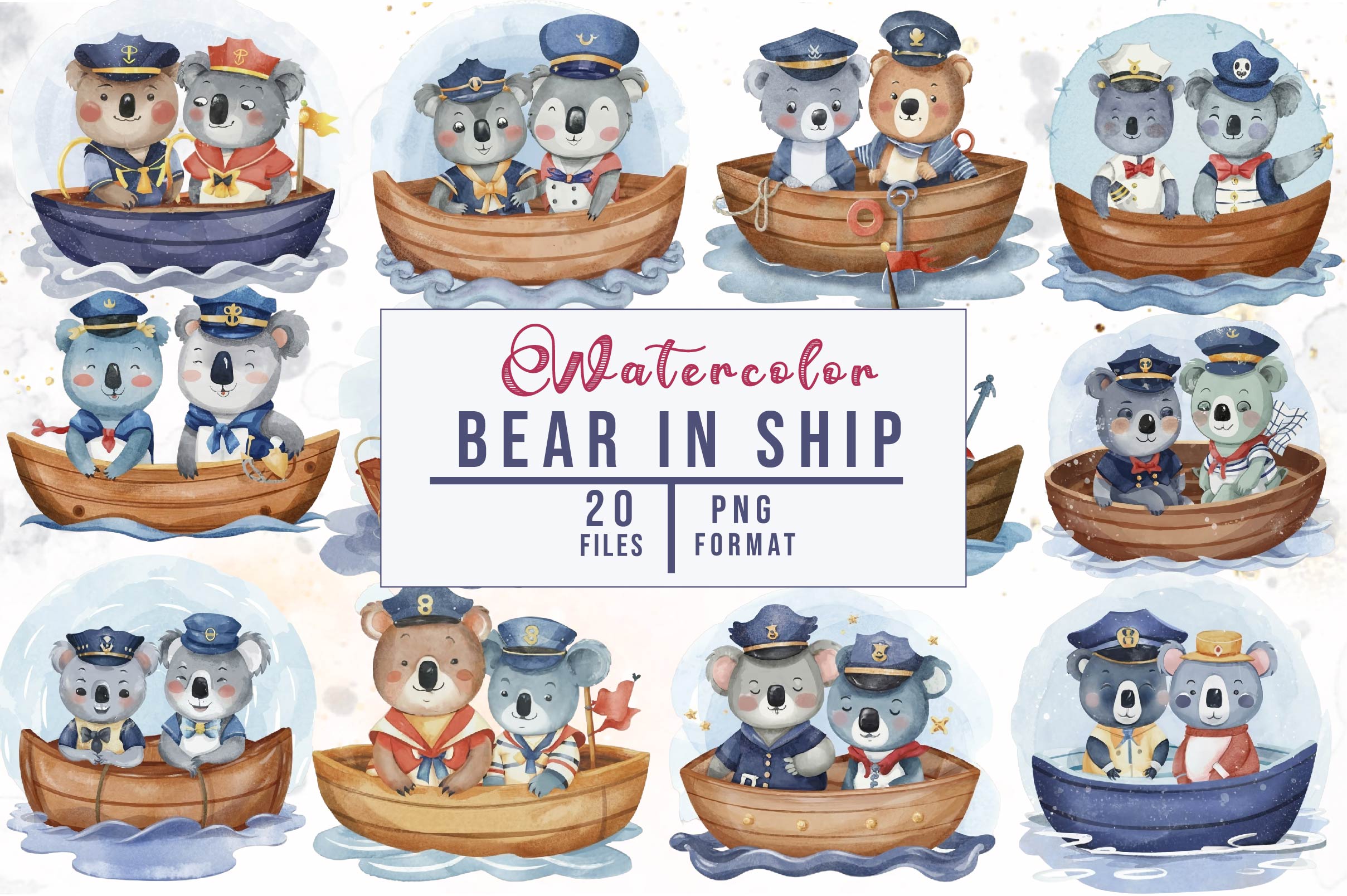 Cute Teddy Bear In Ship Clipart Bundle