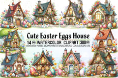 Cute Easter Eggs House Clipart Bundle - CraftNest - Digital Crafting and Art