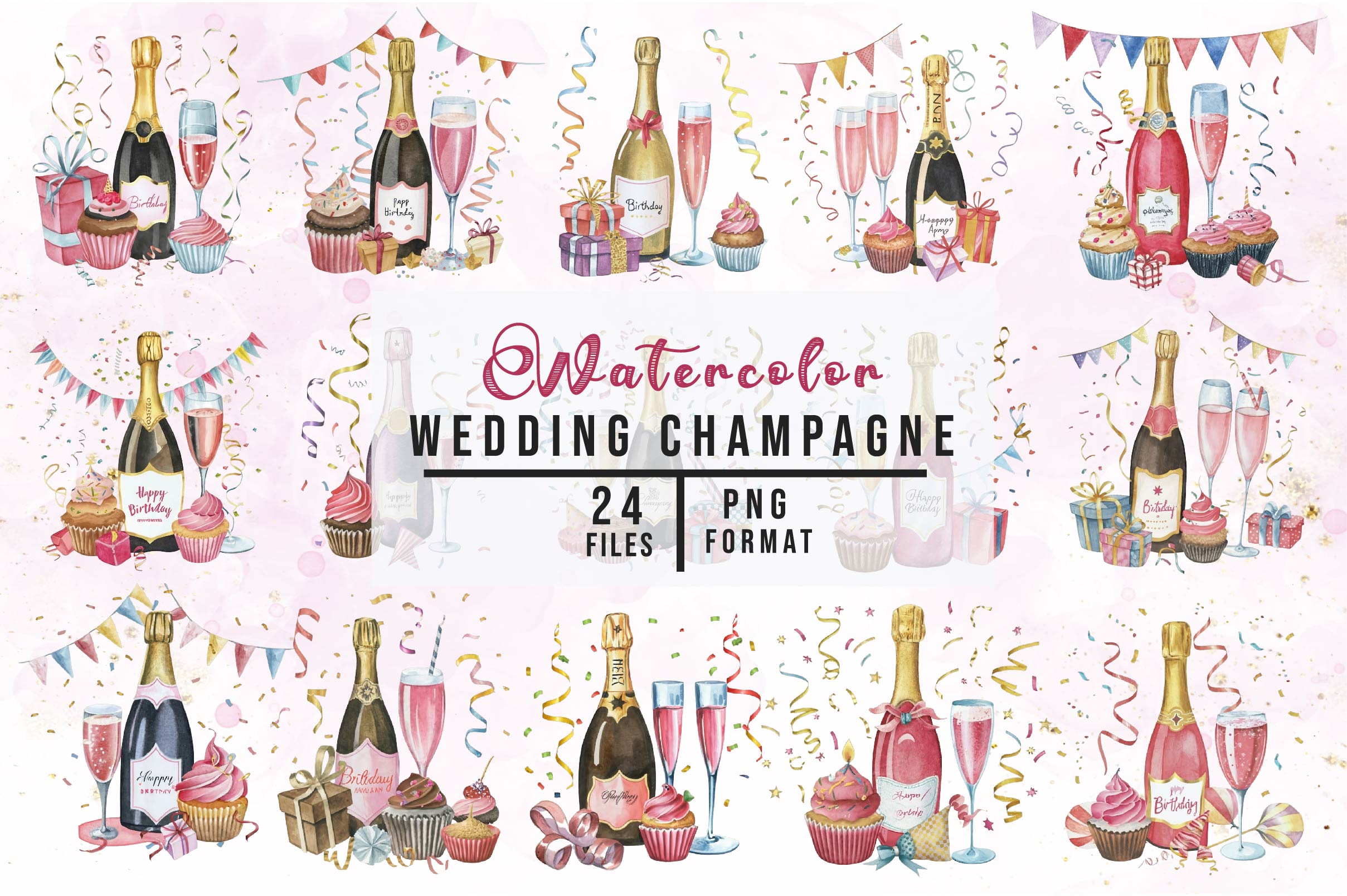Wedding Champagne Glasses Clipart Bundle