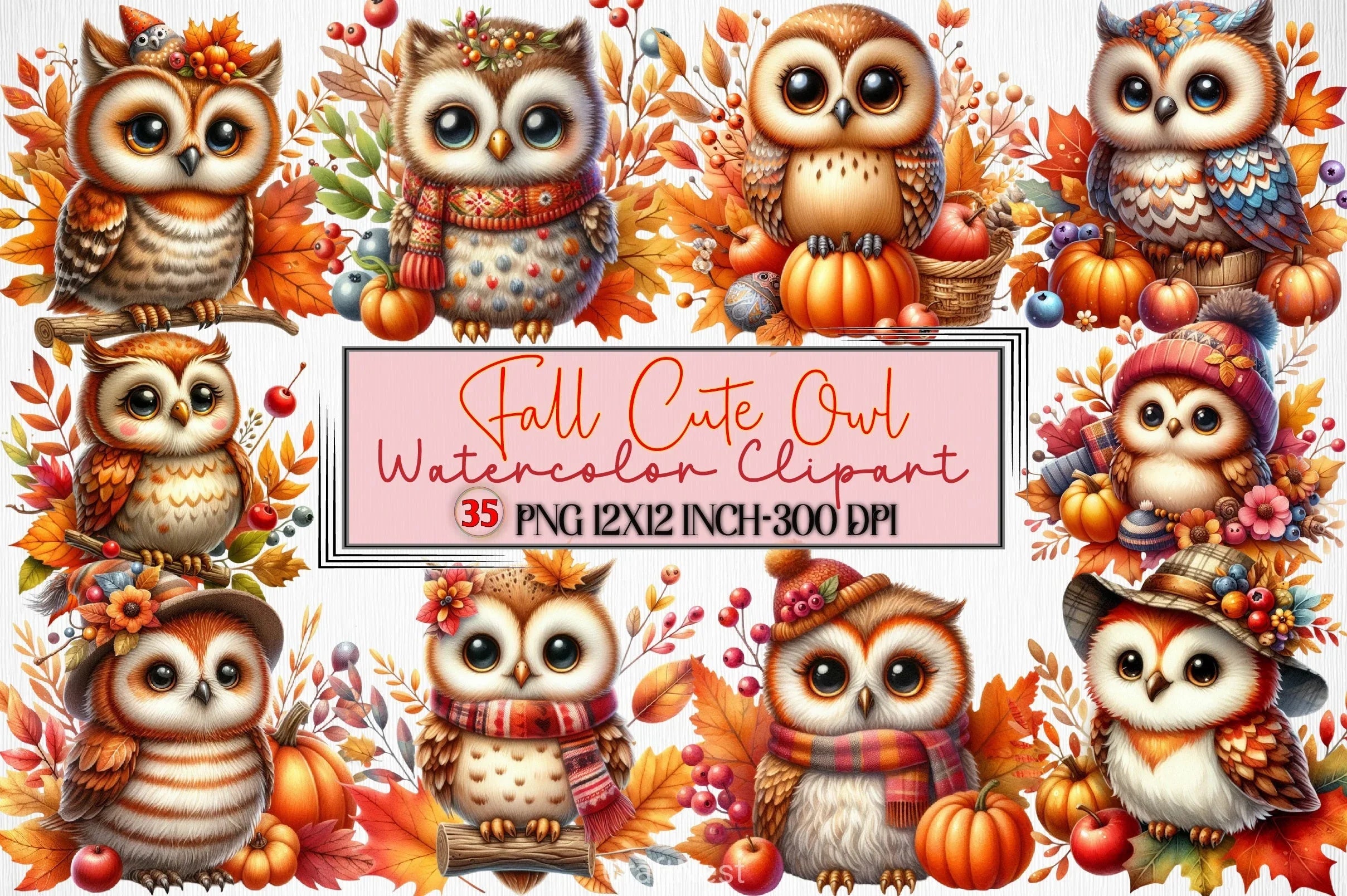 Fall Owl Clipart Bundle - CraftNest - Digital Crafting and Art