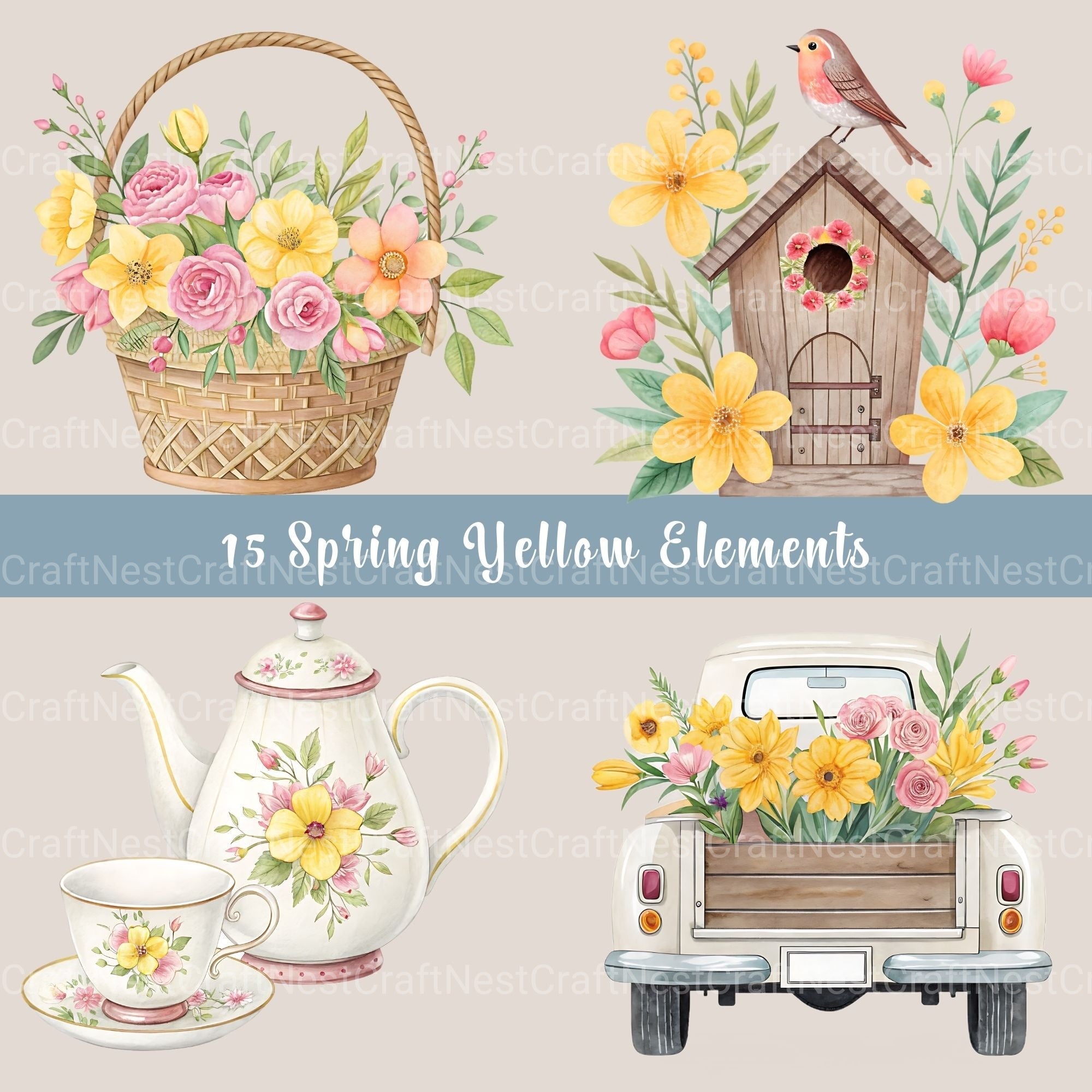 Spring Yellow Clipart Bundle