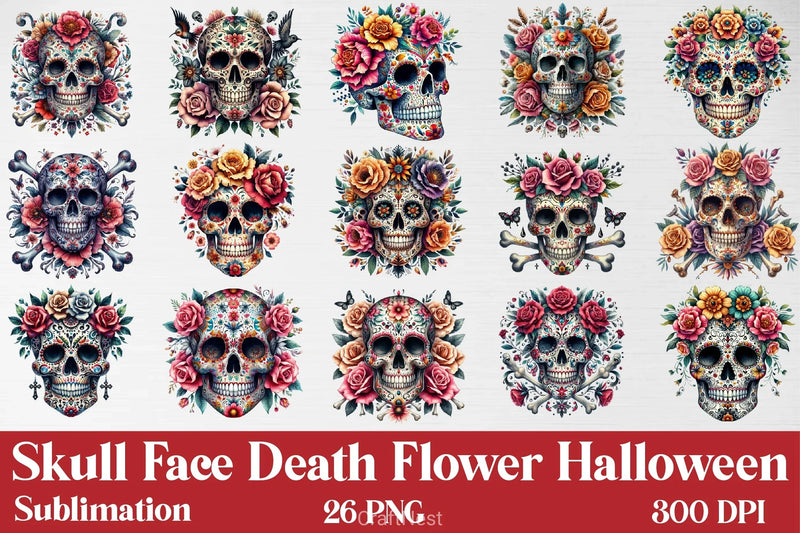 Skull Face Death Flower Clipart Bundle - CraftNest - Digital Crafting and Art