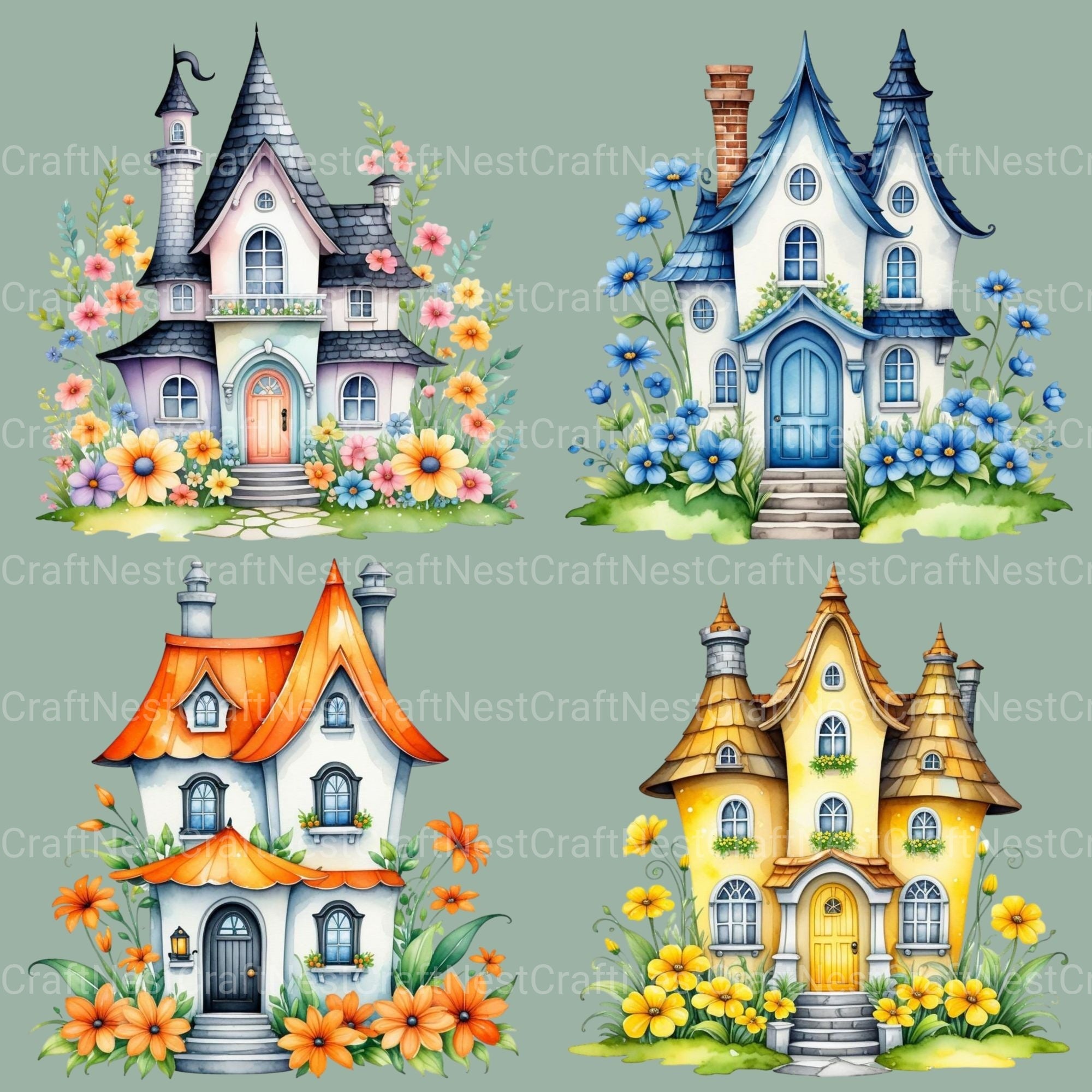 Fairyland Houses Clipart Bundle