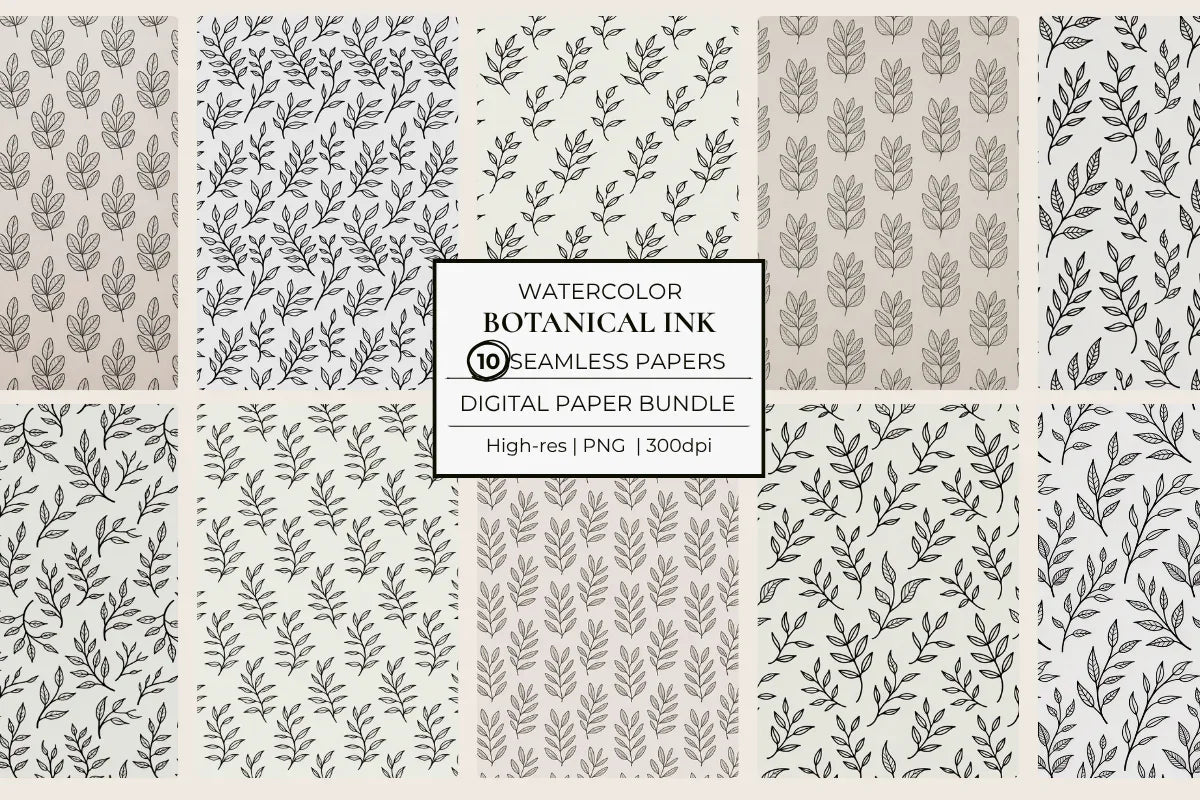 Botanical Ink Seamless Papers - CraftNest - Digital Crafting and Art