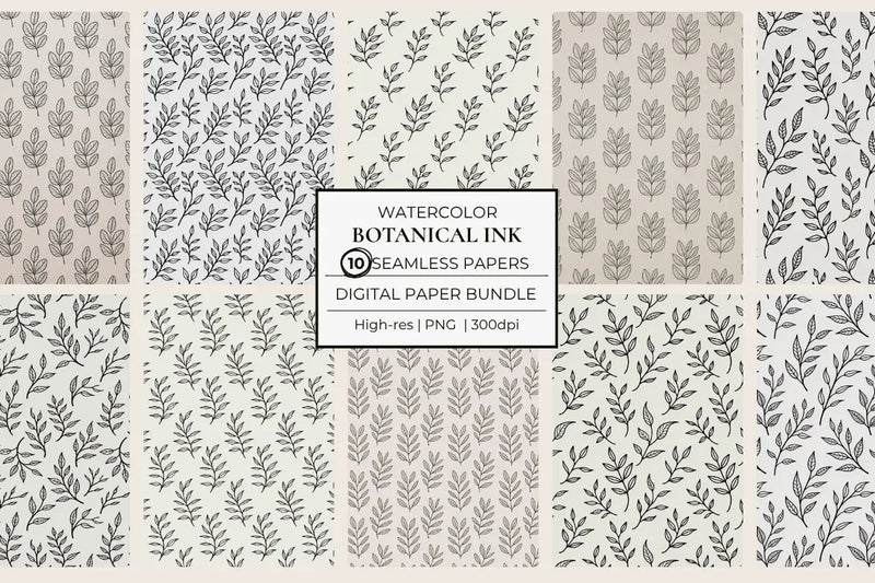 Botanical Ink Seamless Papers - CraftNest - Digital Crafting and Art