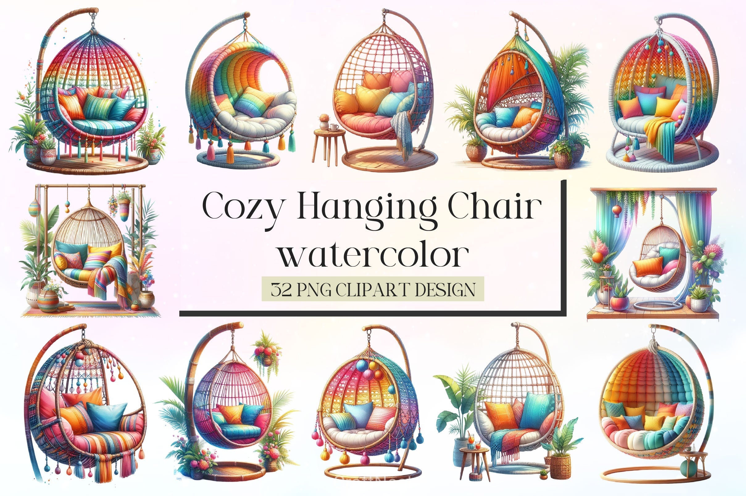 Cozy Hanging Chair Clipart Bundle