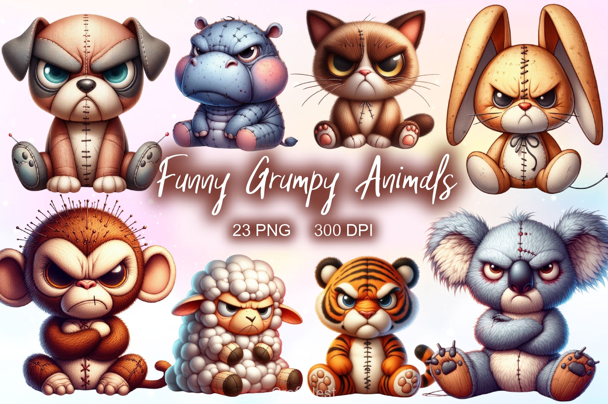 Funny Grumpy Animals Clipart Bundle 7