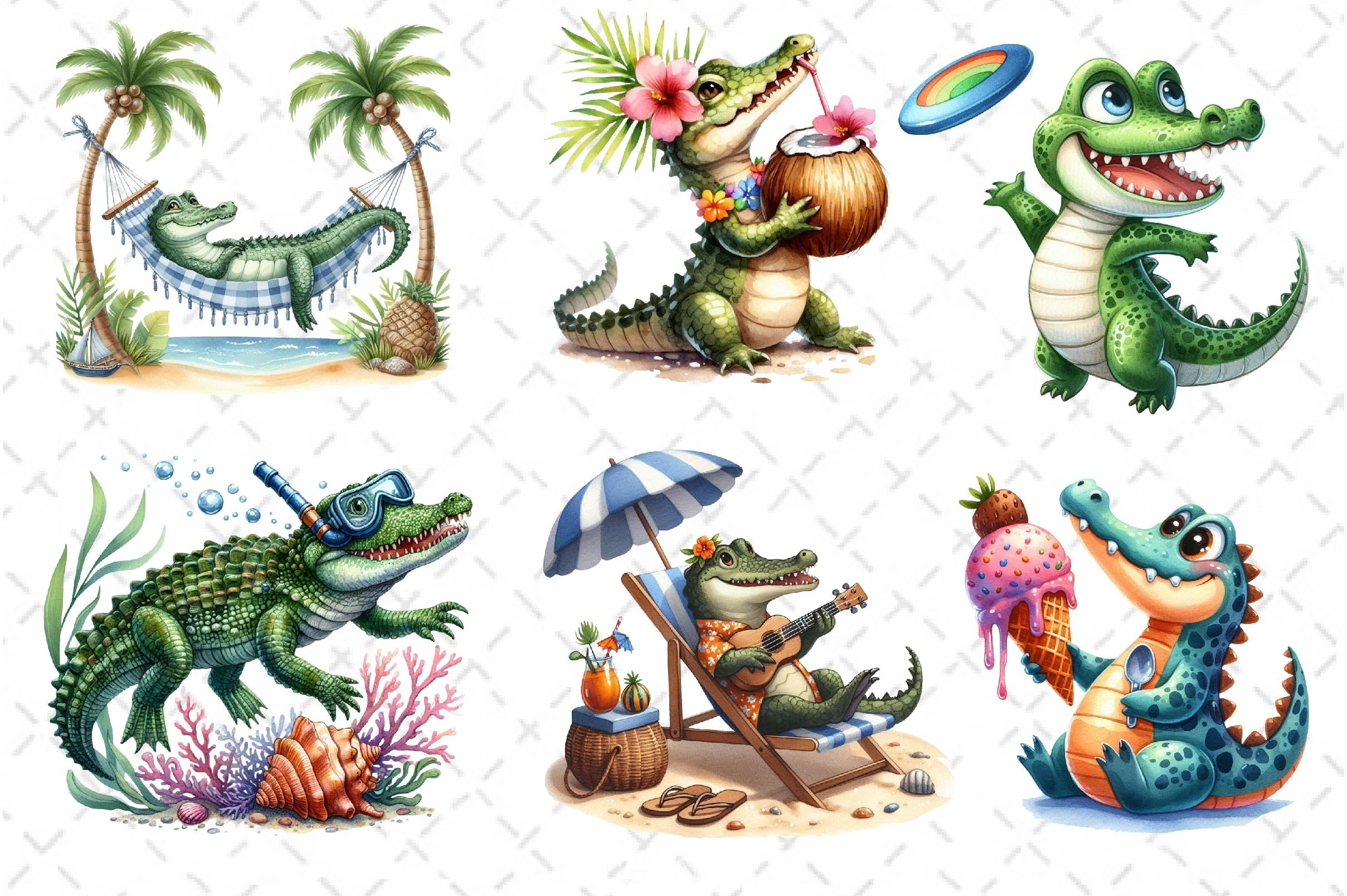 Summer Crocodile Clipart Bundle 2