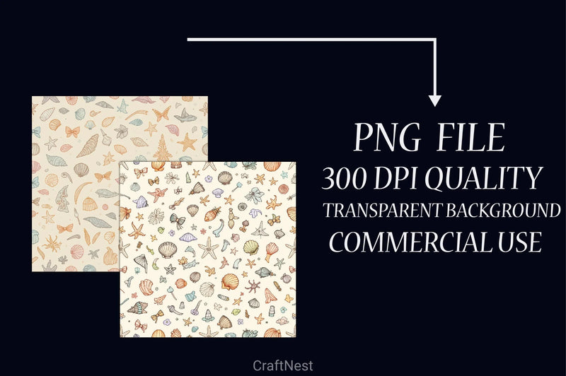 Seashell Pattern Digital Paper - CraftNest - Digital Crafting and Art
