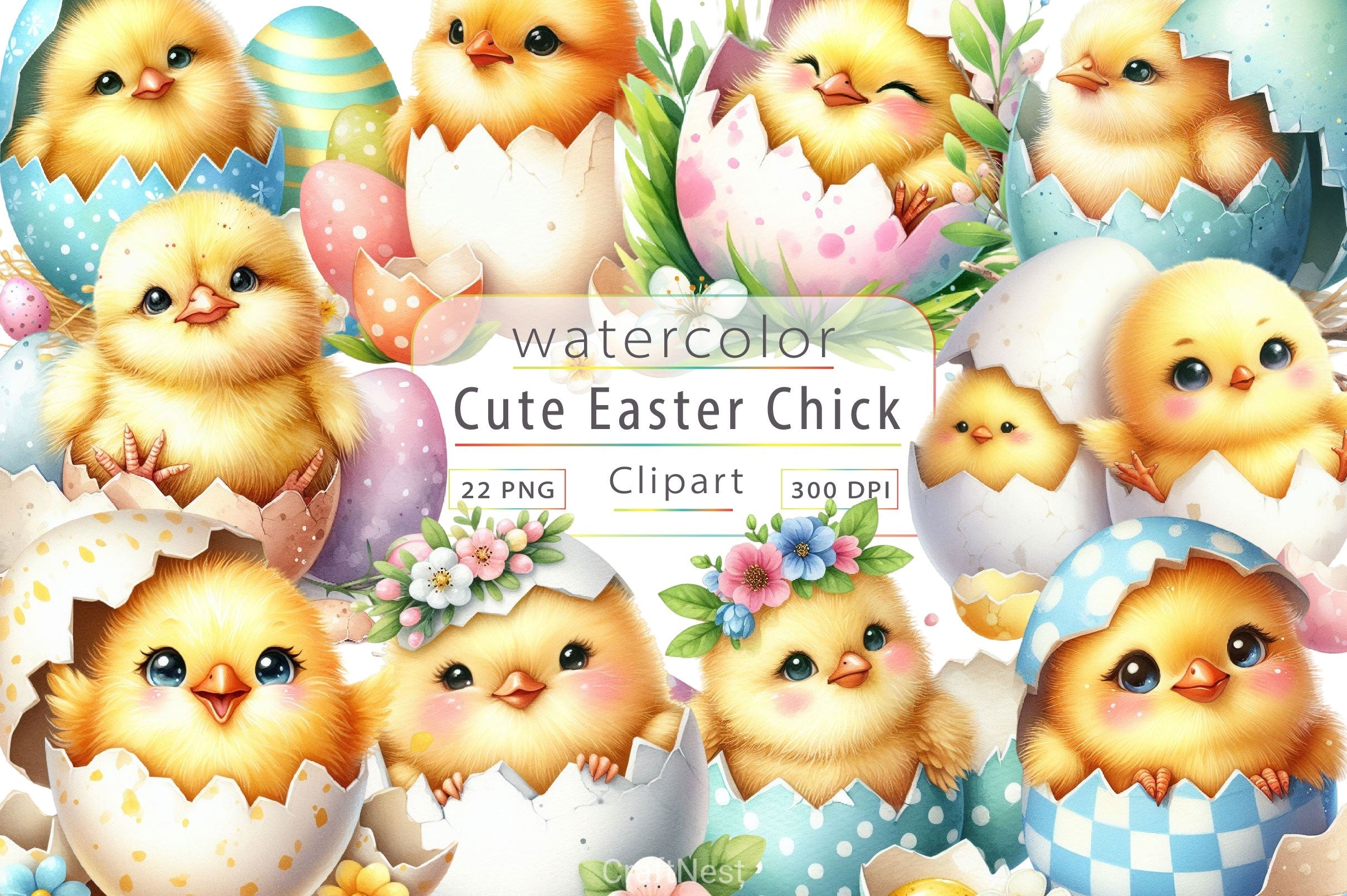 Cute Easter Chick Clipart Bundle