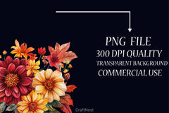 Burgundy Autumn Leaves & Flowers Clipart Bundle - CraftNest - Digital Crafting and Art