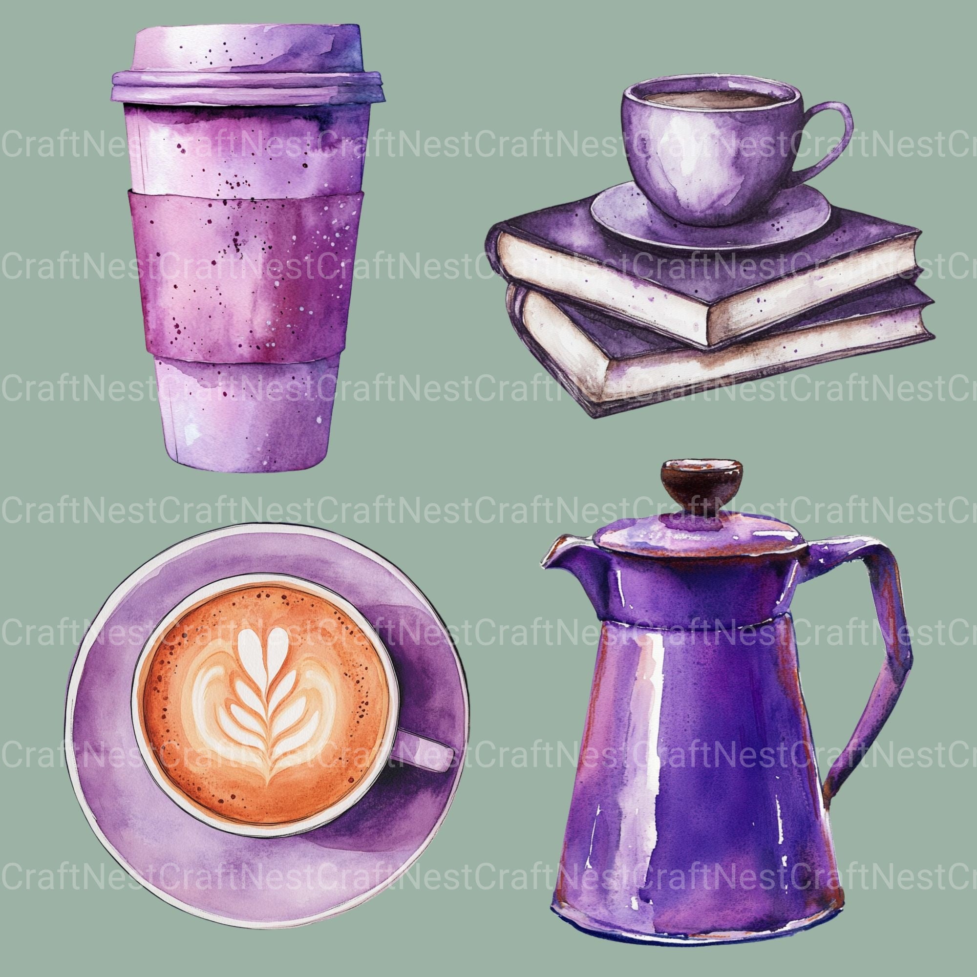 Coffee Purple Clipart Bundle