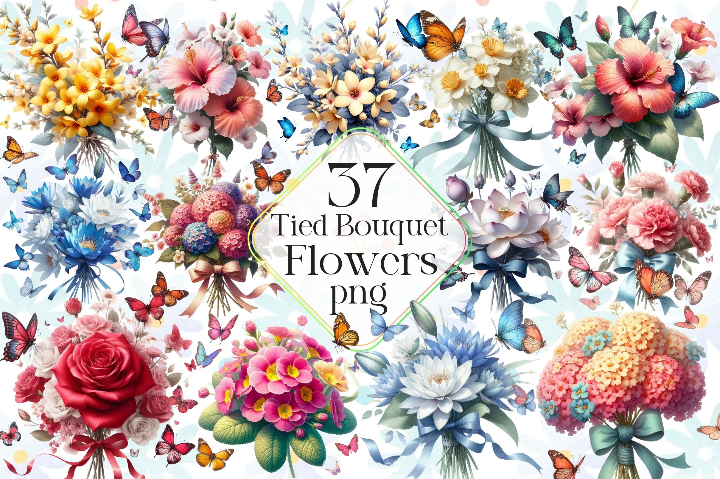Tied Bouquet Flowers Clipart Bundle
