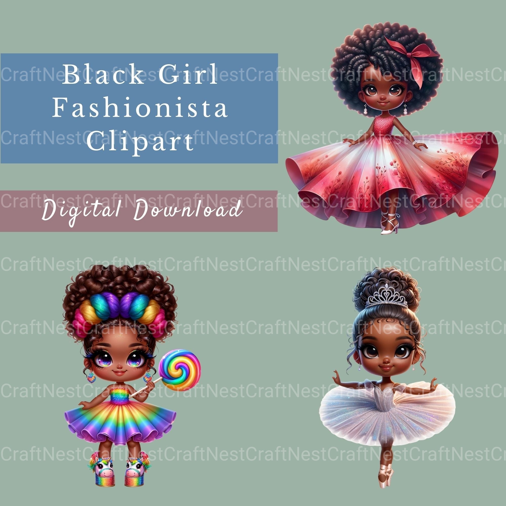 Black Girls Clipart Bundle