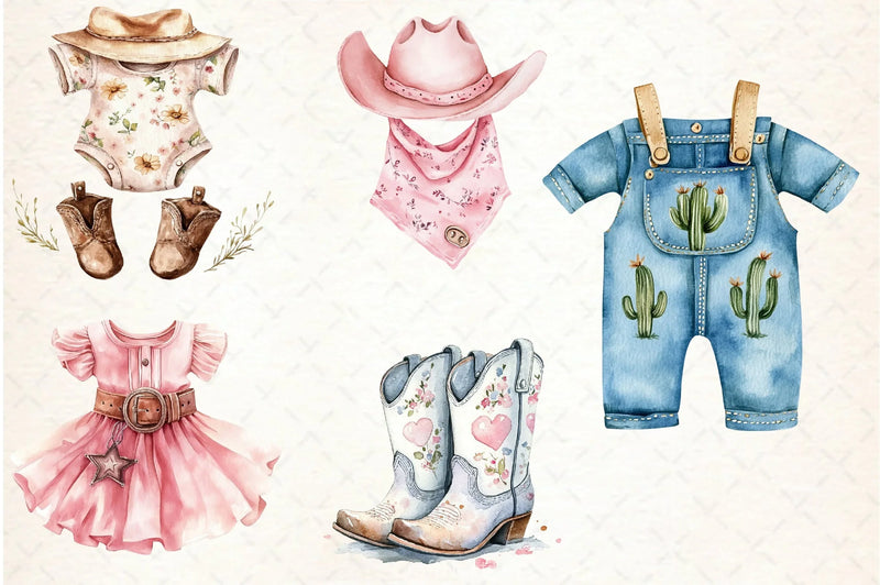 Cowgirl Baby Clothes Clipart Bundle - CraftNest - Digital Crafting and Art
