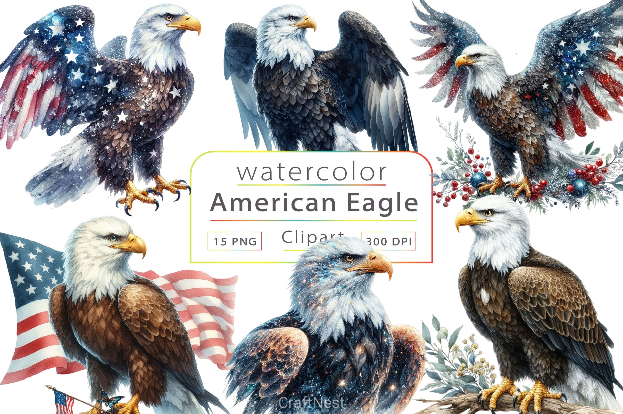Patriotic Bald Eagle Clipart Bundle 6