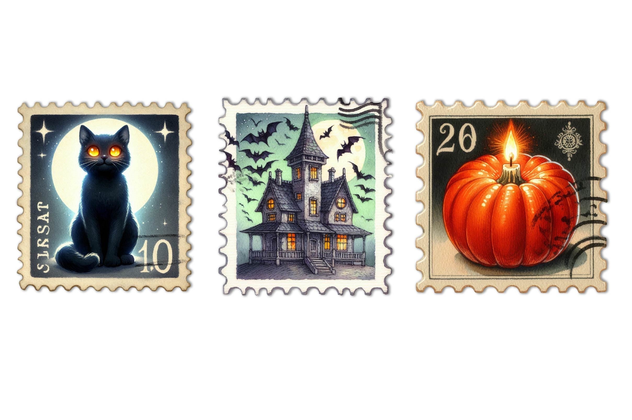 Halloween Postage Stamps Clipart Bundle