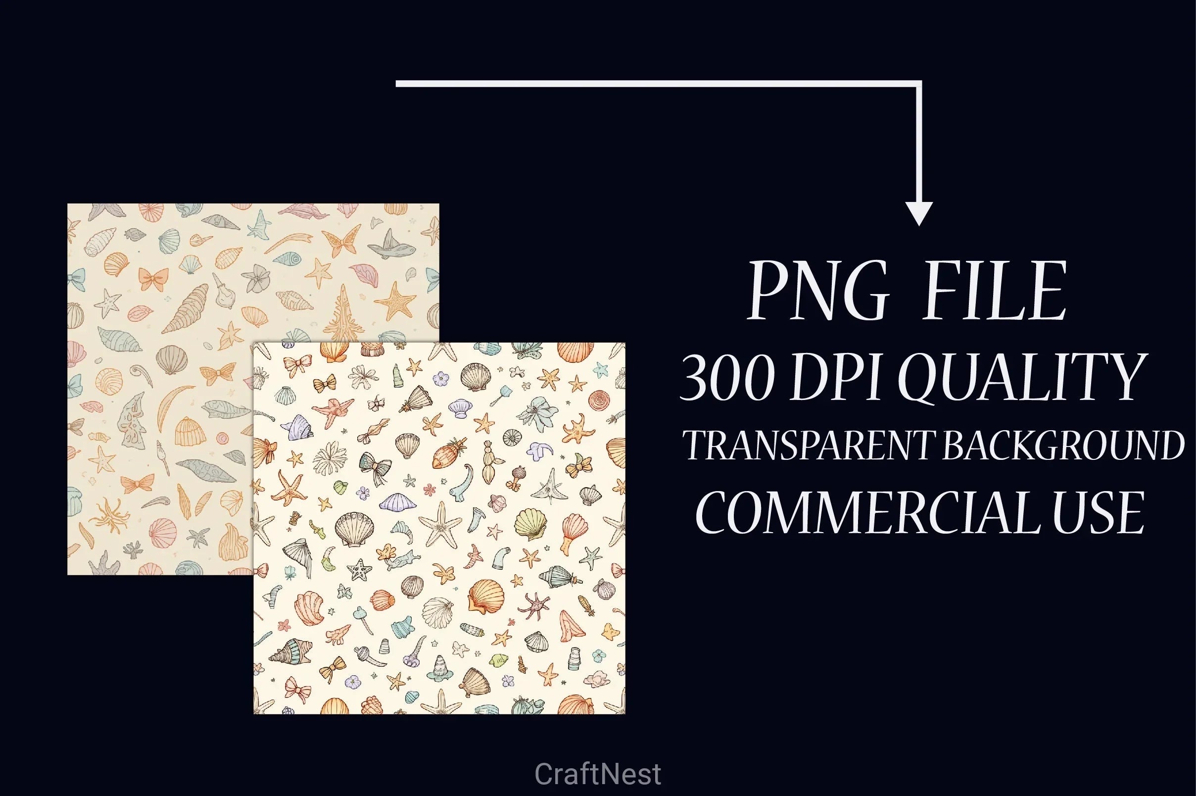 Seashell Seamless Pattern Digital Paper - CraftNest - Digital Crafting and Art