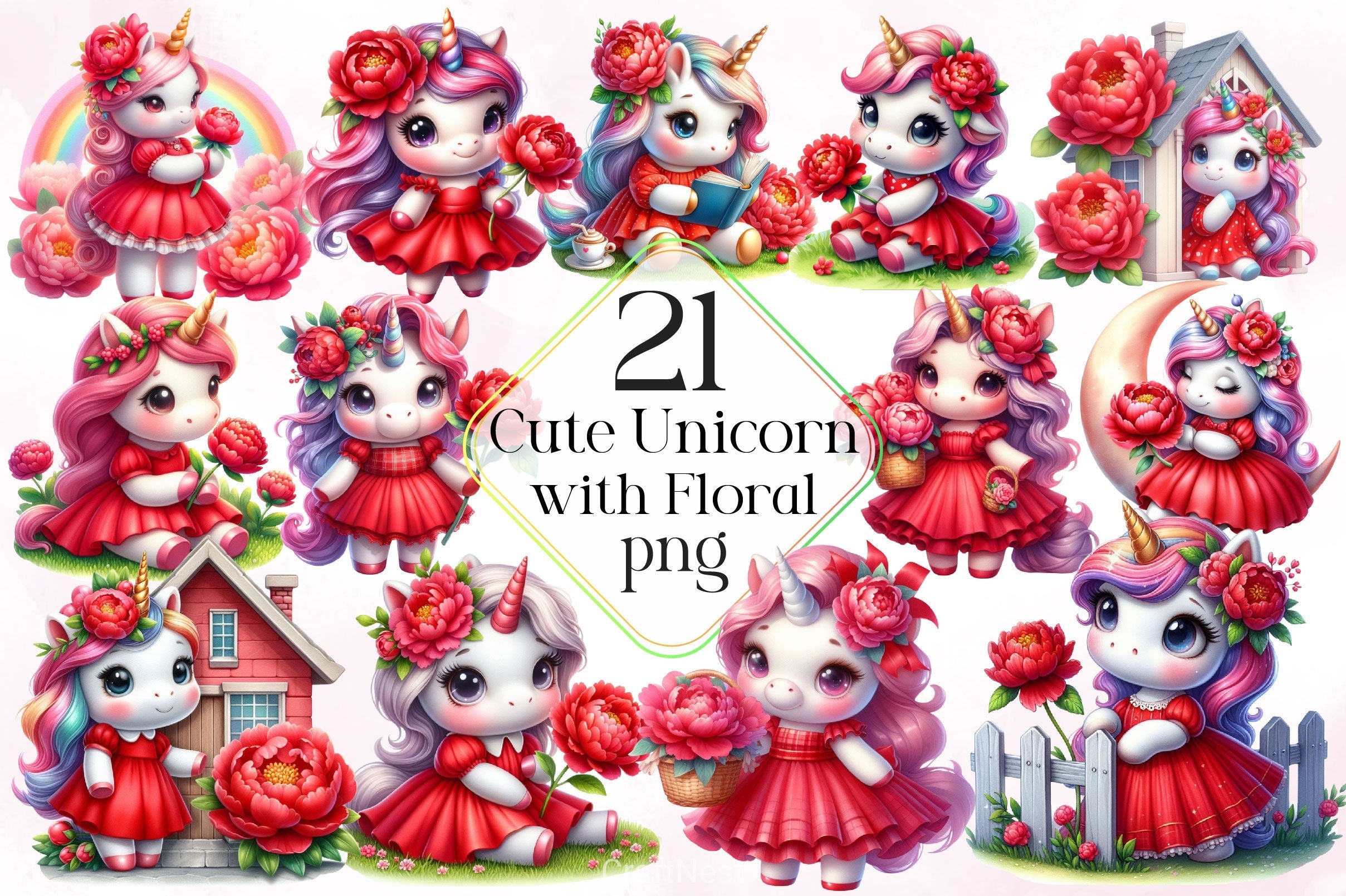 Cute Baby Unicorn Clipart Bundle 2