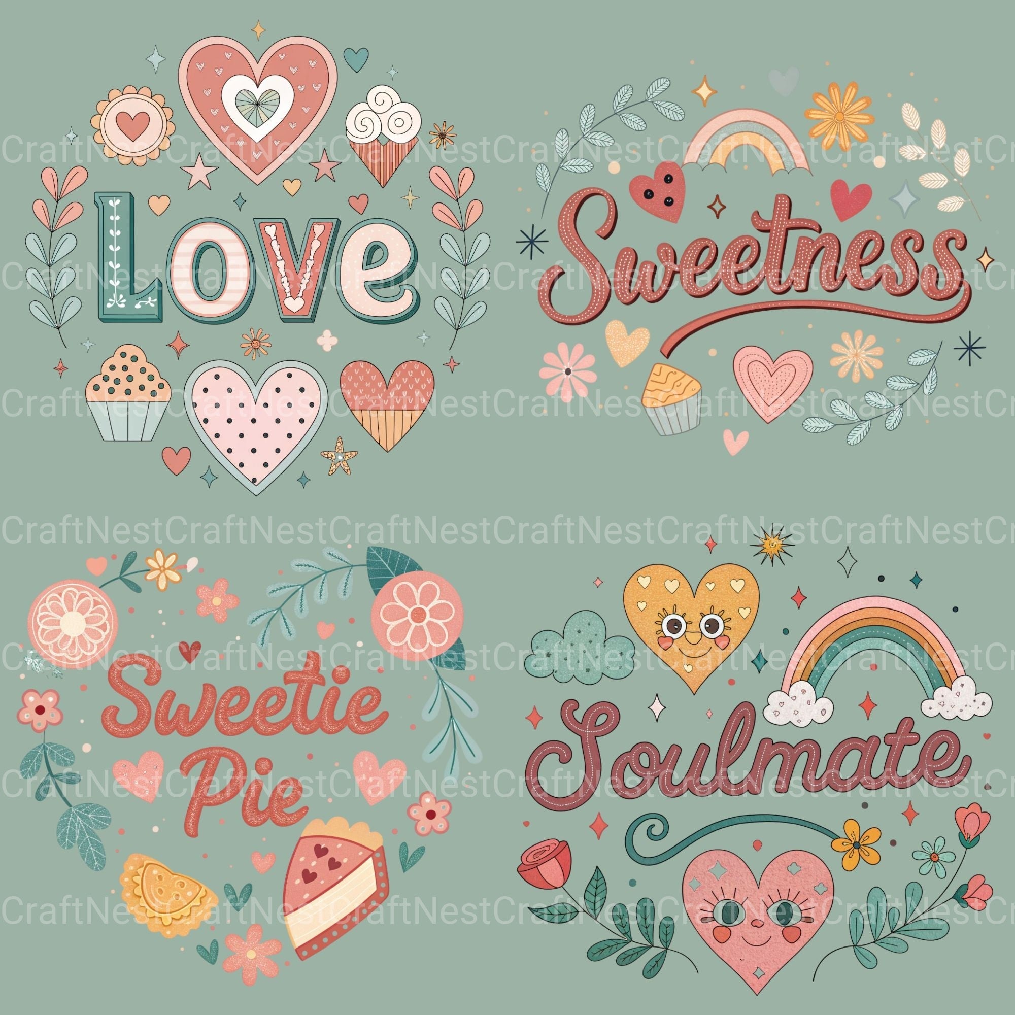 Retro Love Words Clipart Bundle