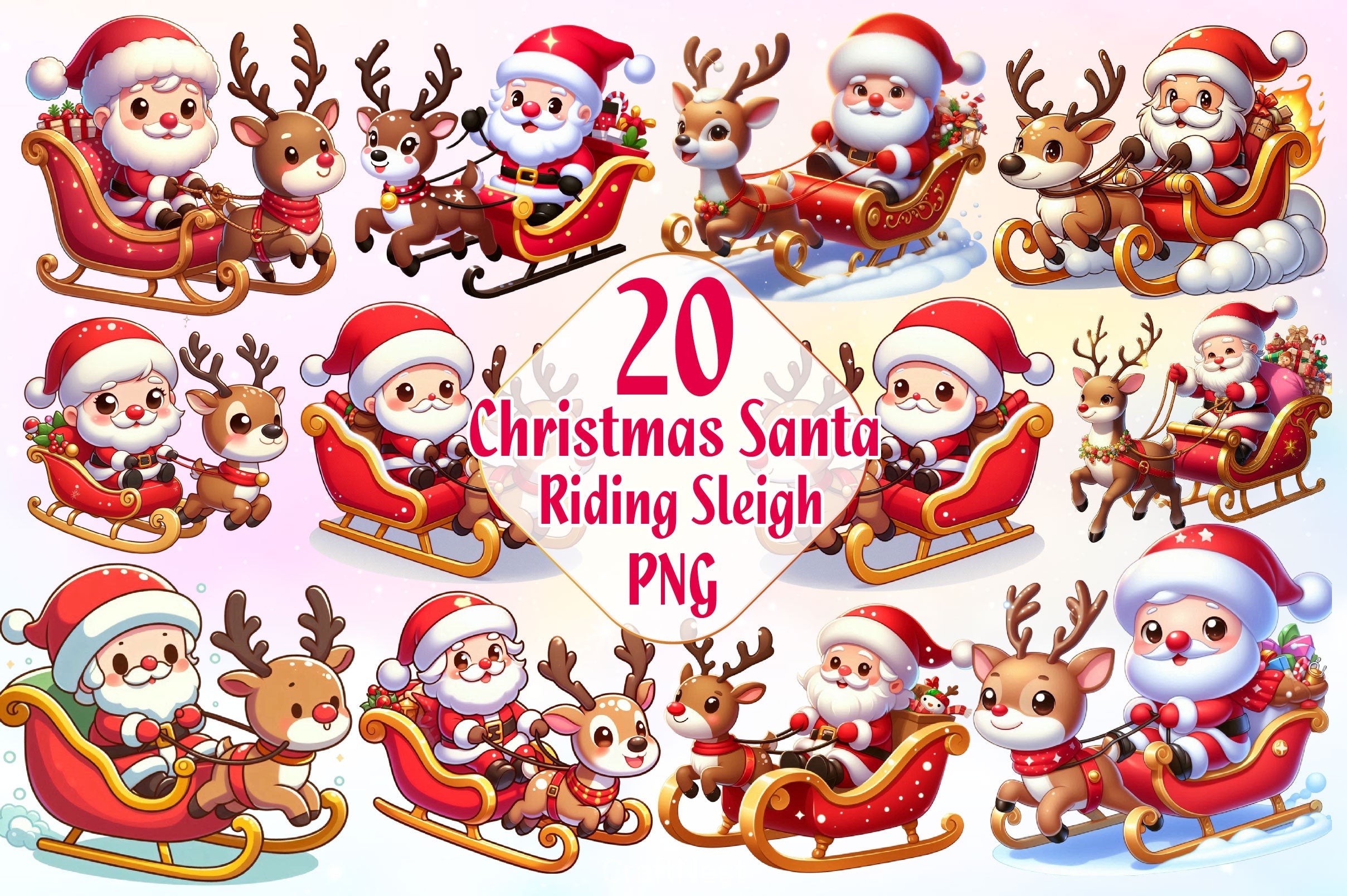 Cute Santa Christmas Reindeer Clipart Bundle