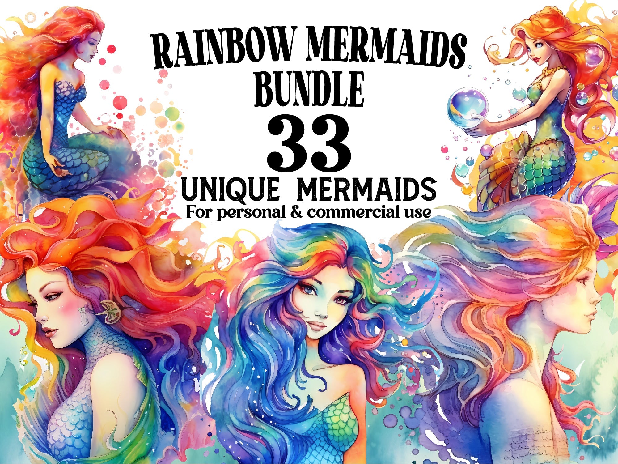 Rainbow Mermaids Clipart - CraftNest
