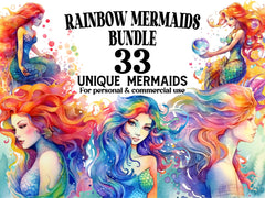 Rainbow Mermaids Clipart - CraftNest