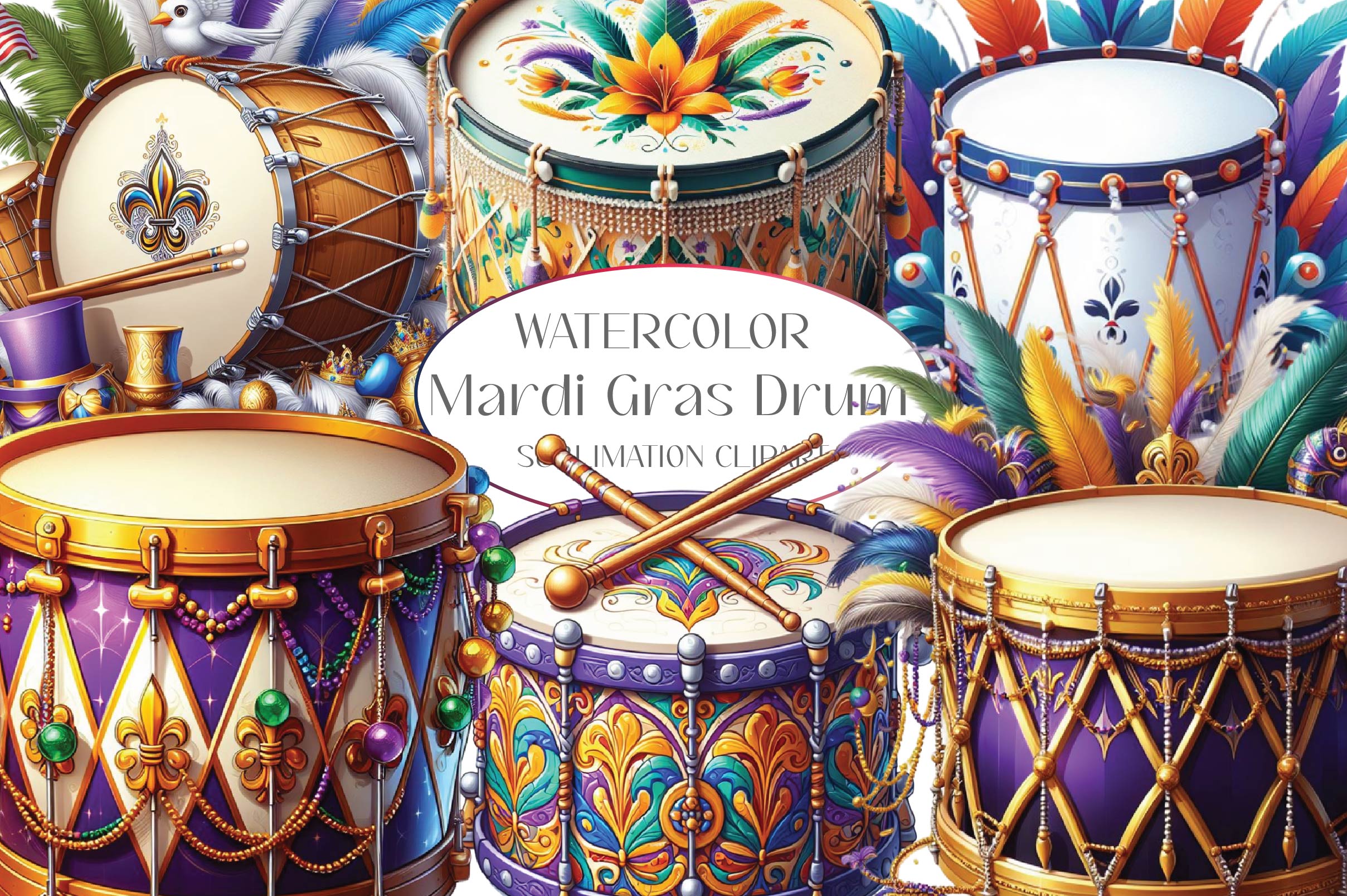 Mardi Gras Drum Clipart Bundle