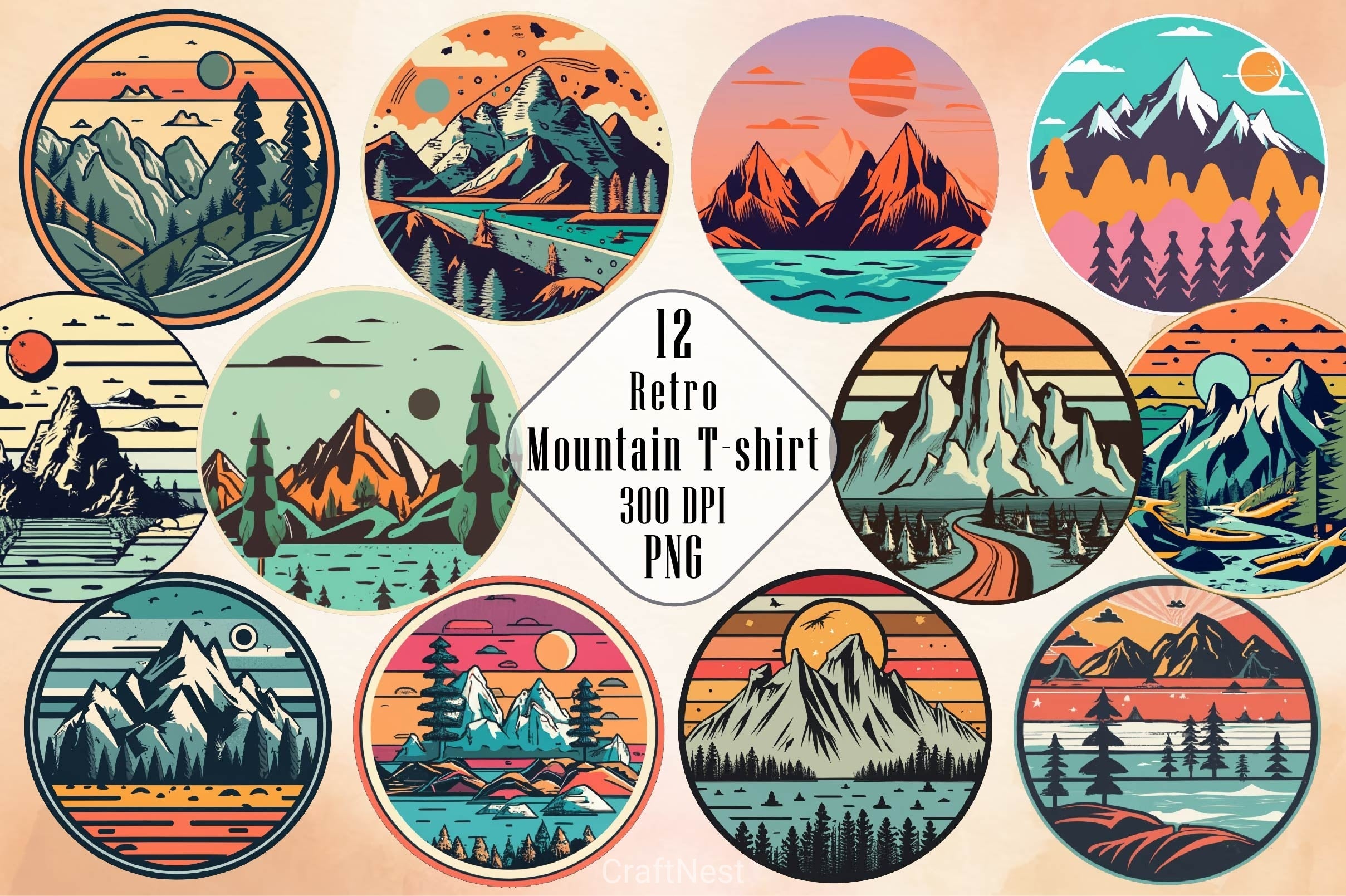 Retro Mountain T Shirt Design Clipart Bundle