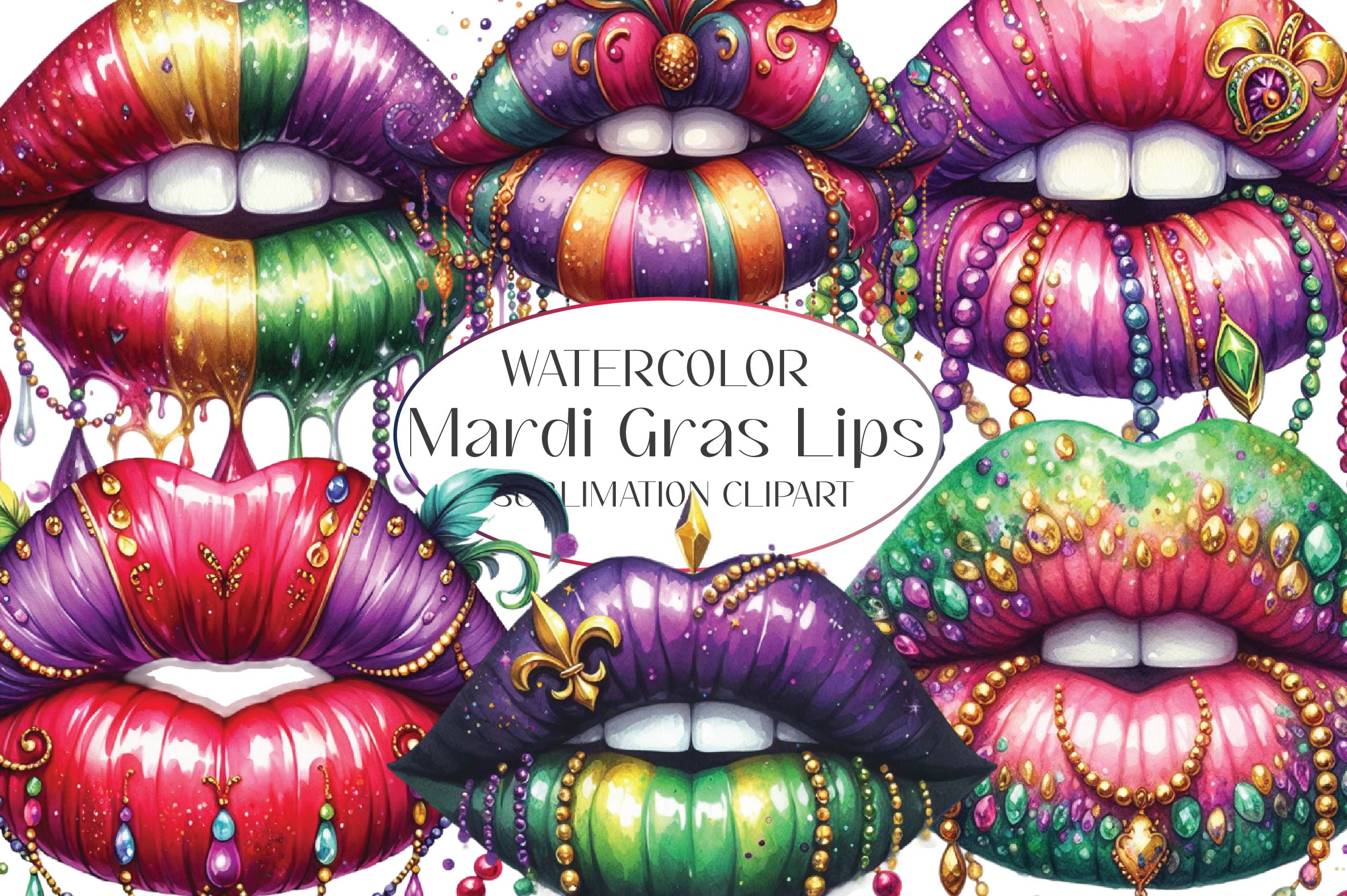 Mardi Gras Lips Clipart Bundle