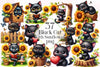 Cute Black Cat With Sunflower Clipart Bundle