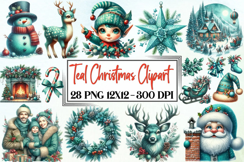 Teal Christmas Clipart Bundle - CraftNest - Digital Crafting and Art