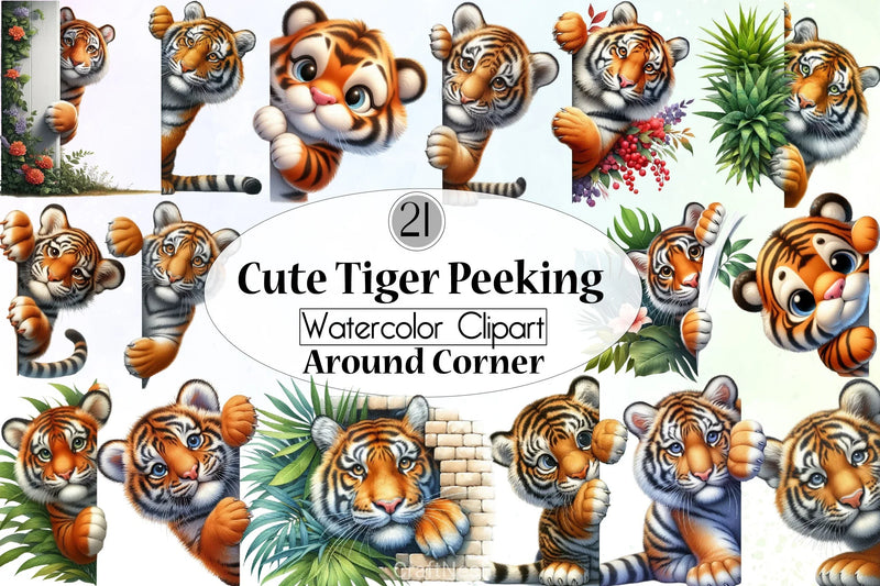 Cute Tiger Peeking Clipart Bundle - CraftNest - Digital Crafting and Art