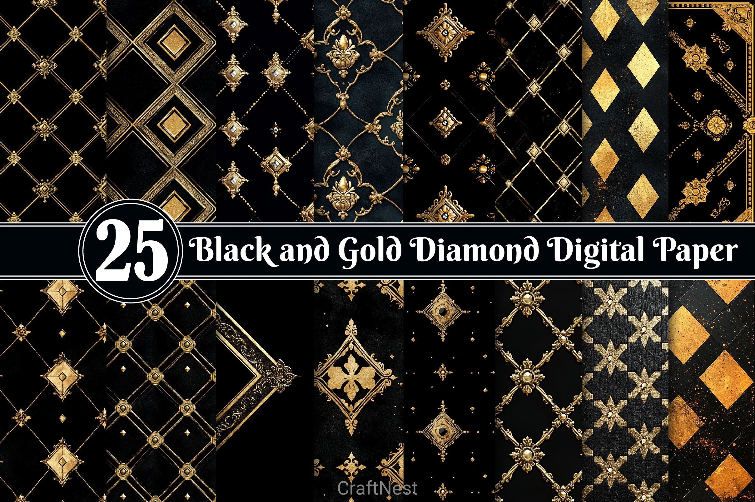 Black And Gold Diamond Digital Paper